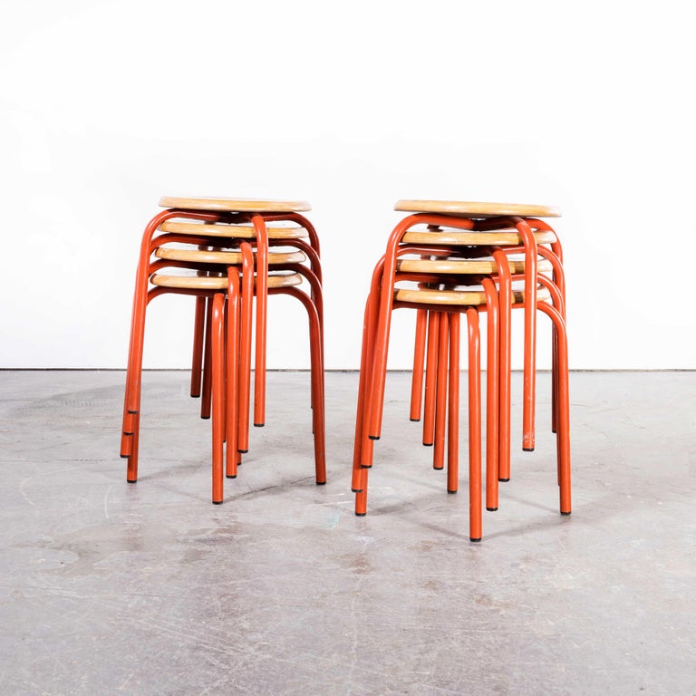 1960's Simple French Stacking School Stools - Red - Set Of Eight For ...