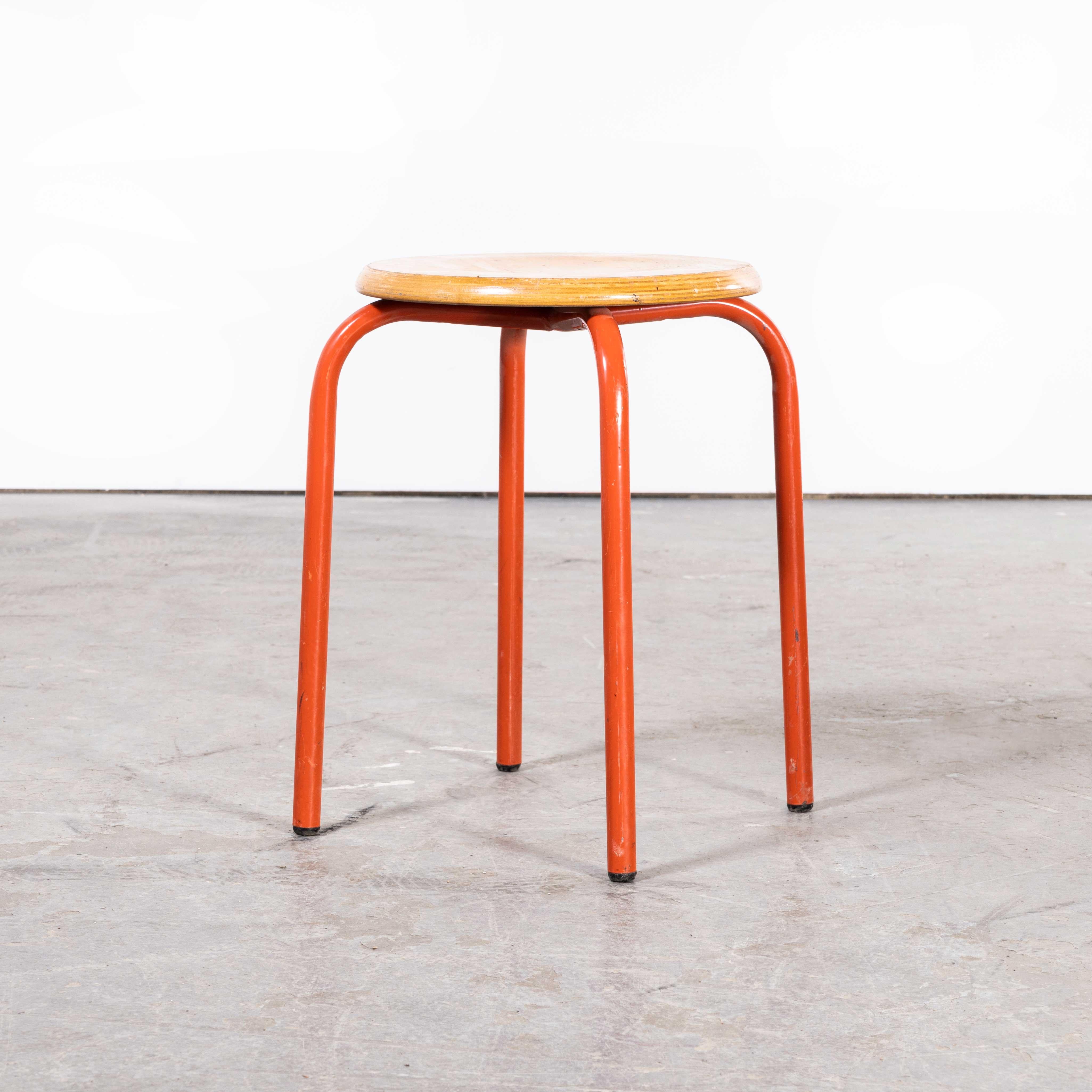 1960's, Simple French Stacking School Stools, Red, Set of Six at 1stDibs