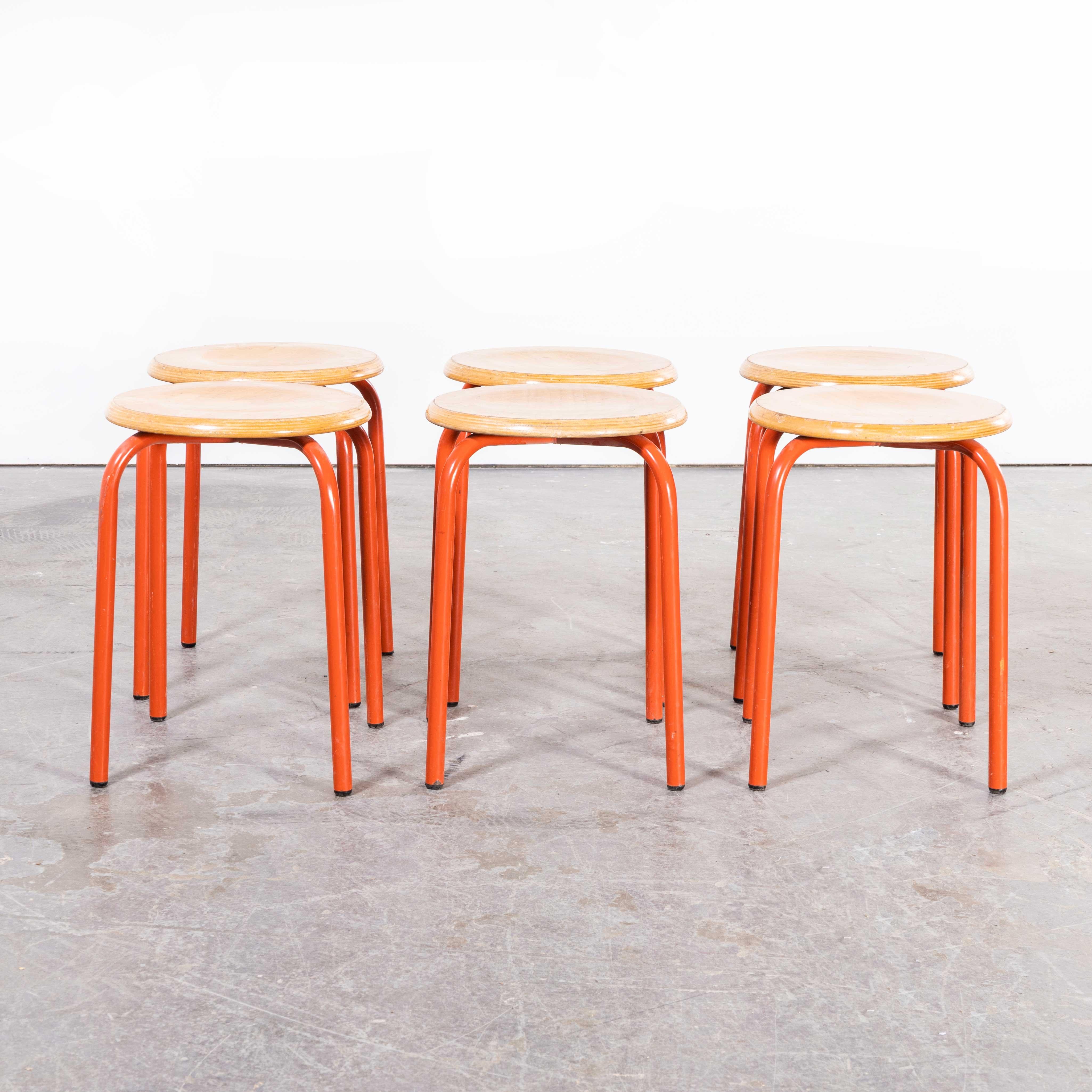 1960's, Simple French Stacking School Stools, Red, Set of Six at 1stDibs