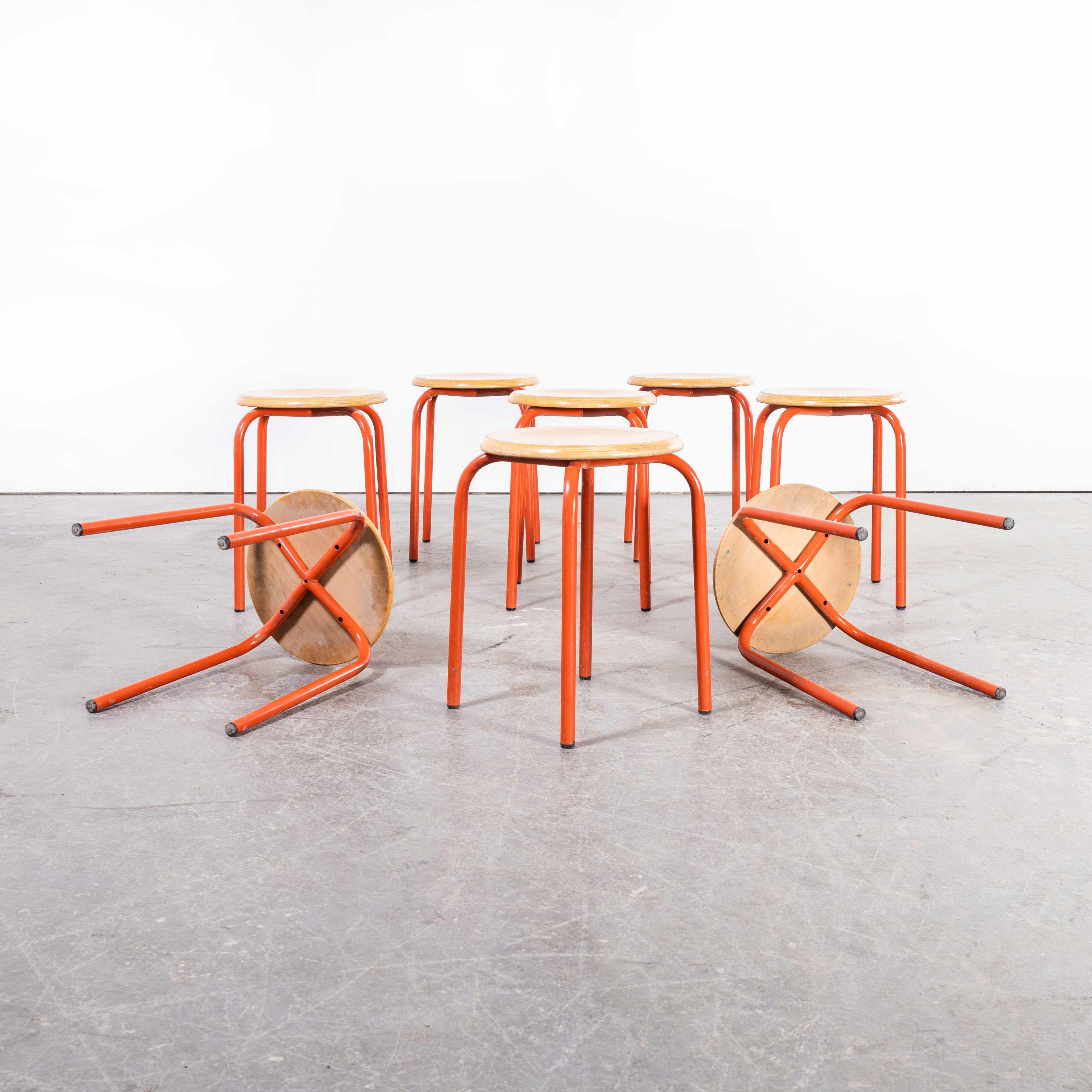 1960's, Simple French Stacking School Stools, Red, Set of Six at 1stDibs