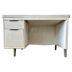 1960s Single Pedestal Steel Tanker Desk refinish in Gloss White
