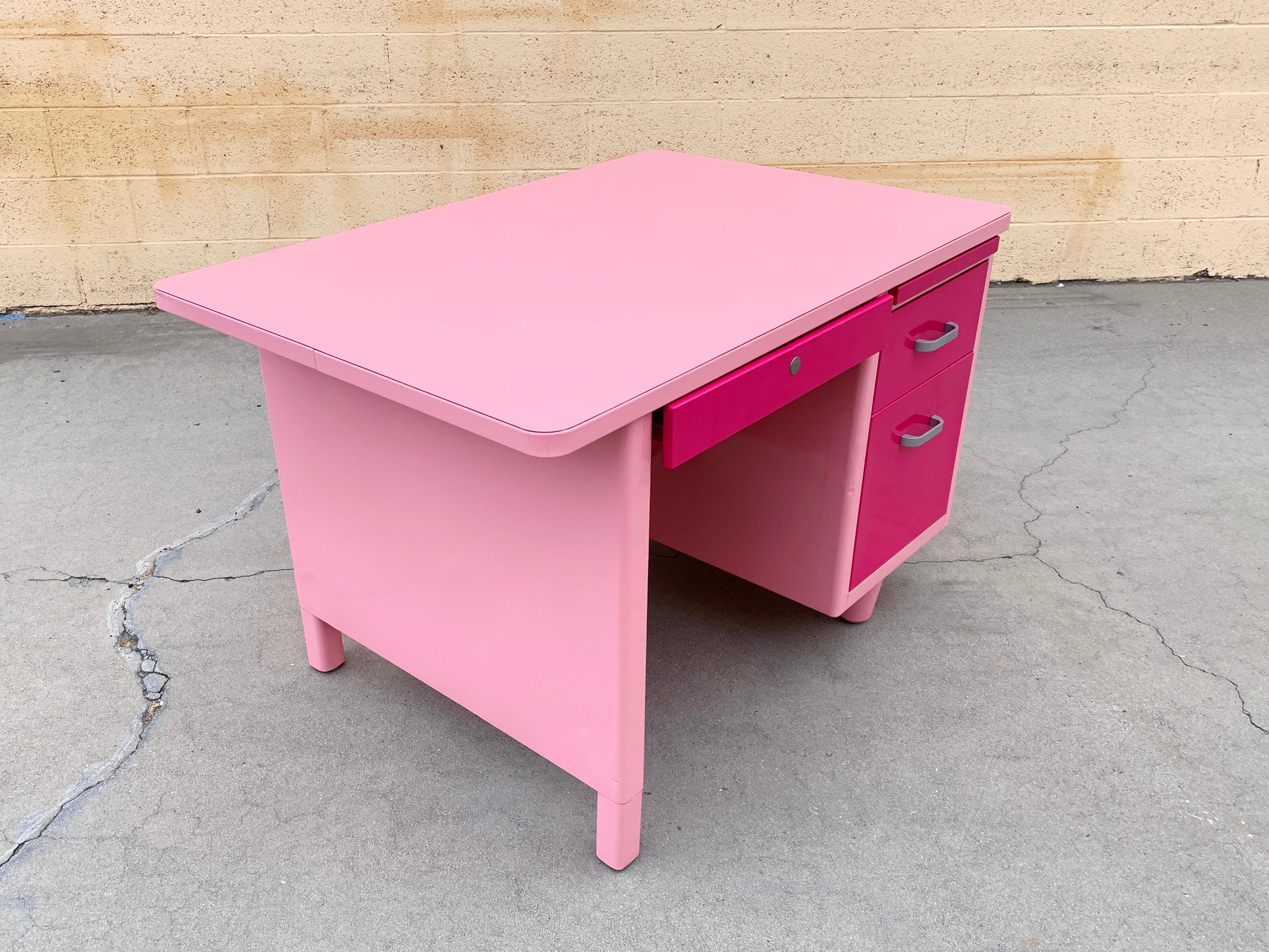 pink desk with drawers