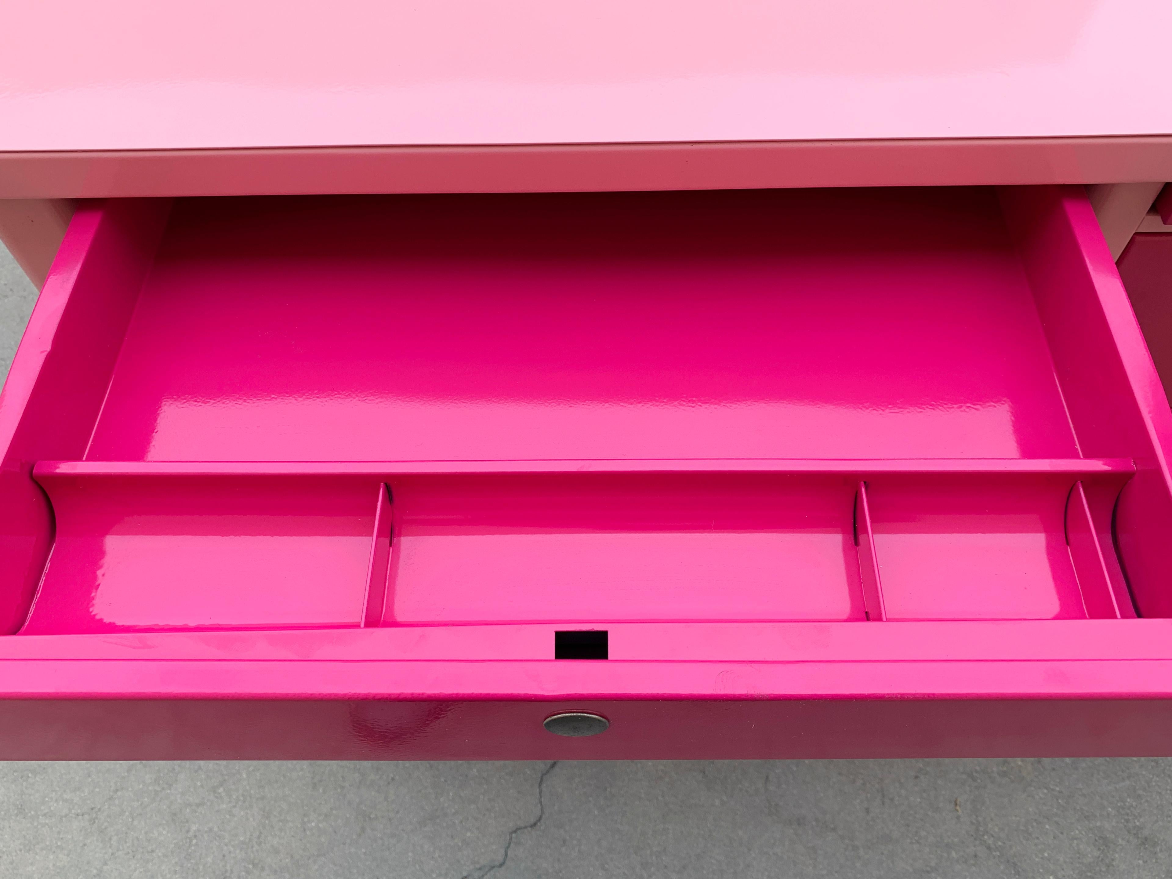 Mid-Century Modern 1960s Single Pedestal Tanker Desk Refinished in Two-Tone Pink