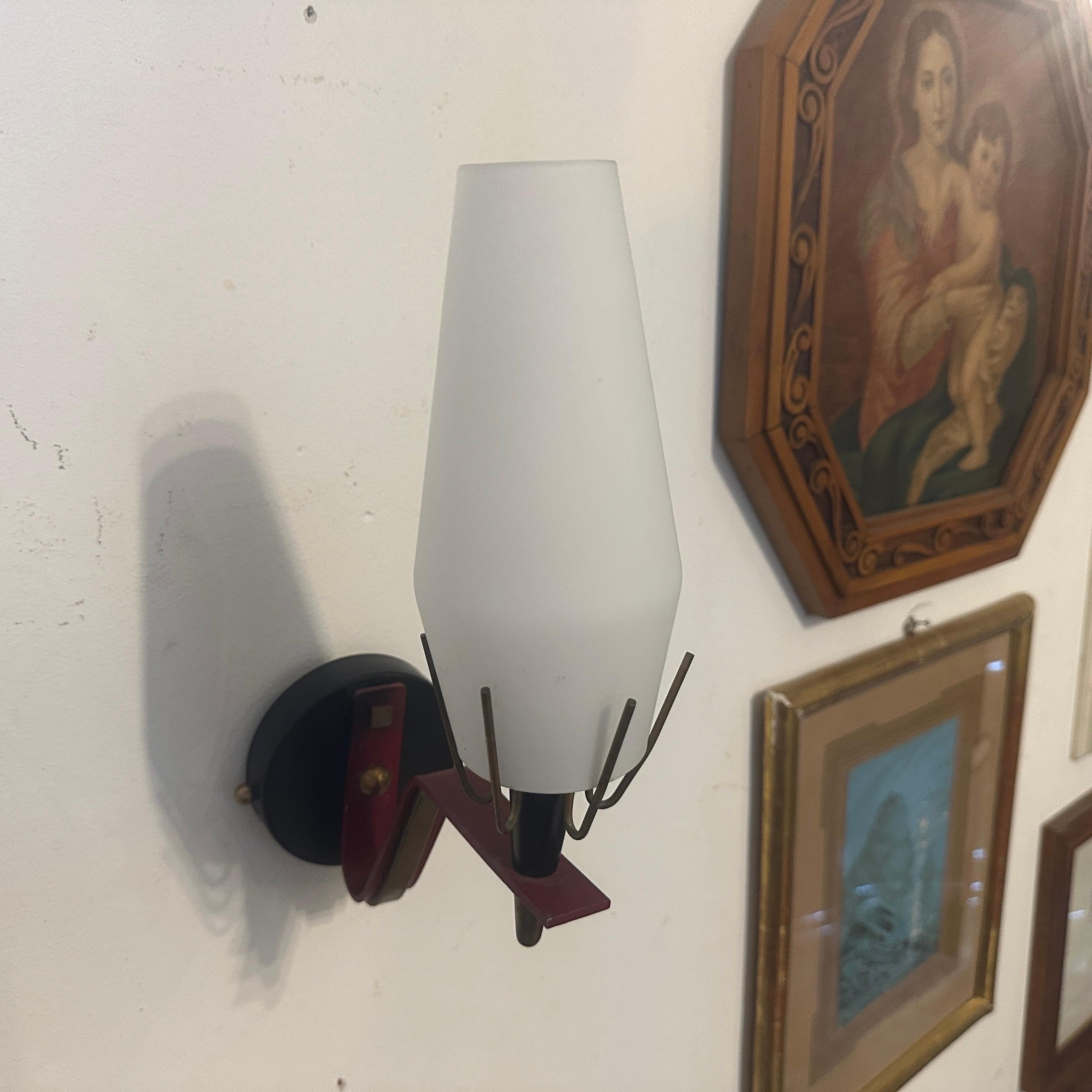 Opaline Glass 1960s Arredoluce Style Mid-Century Modern Italian Wall Sconces For Sale