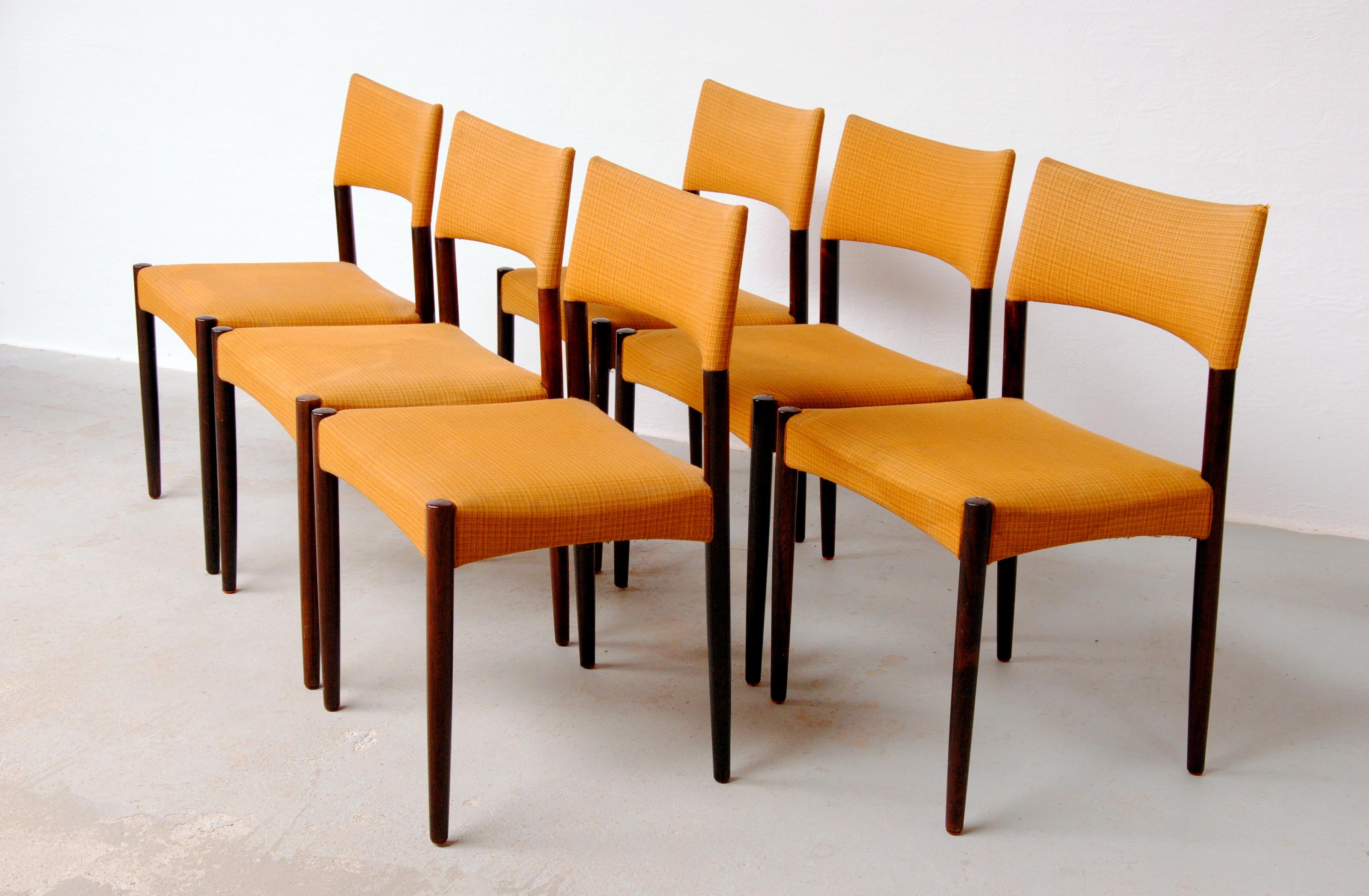 Scandinave moderne Six chaises de salle à manger danoises Ejnar Larsen, Axel Bender Madsen des années 1960 en vente