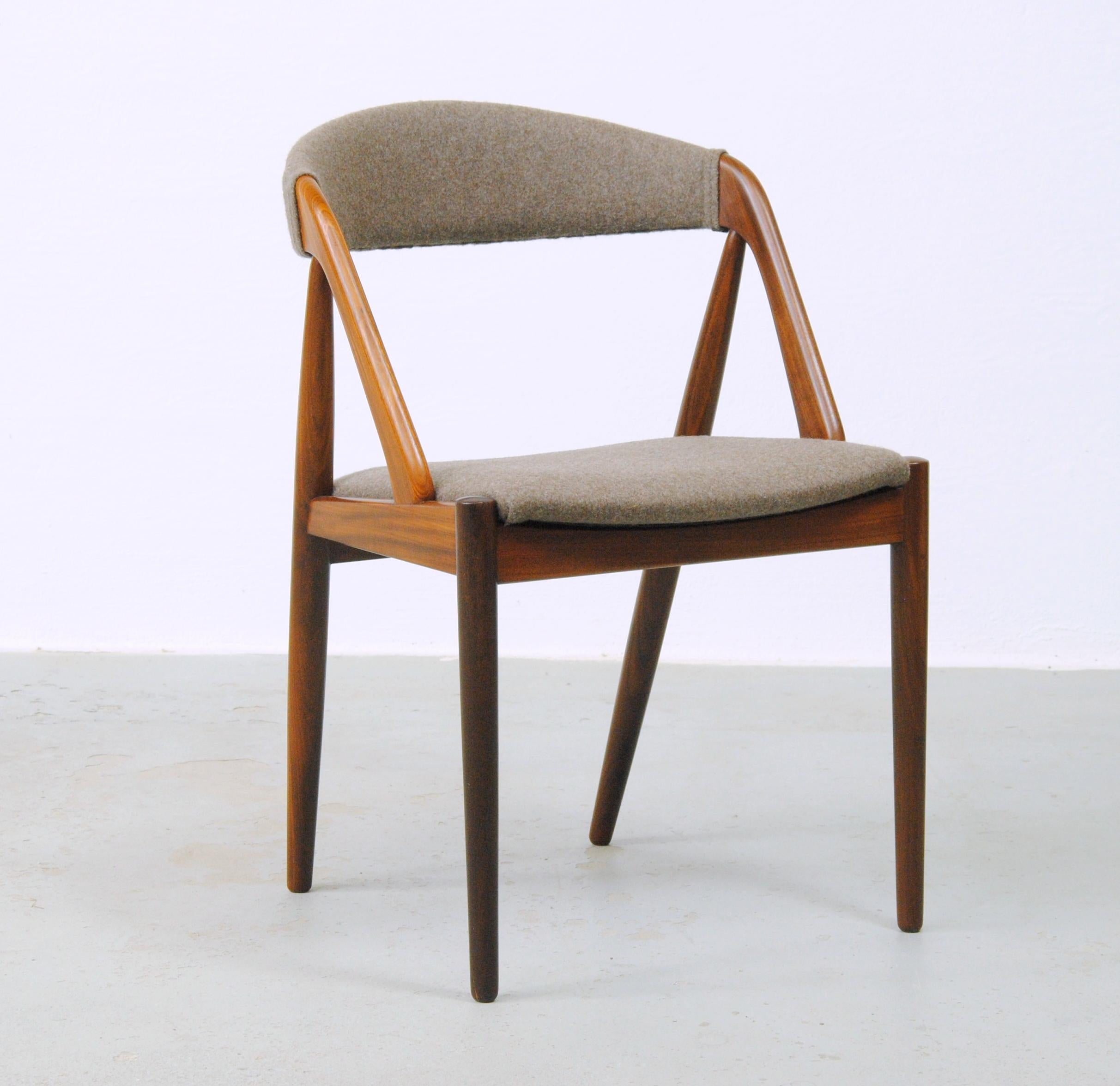 Danish Six Fully Restored Kai Kristiansen Teak Dining Chairs Custom Upholstery Included For Sale