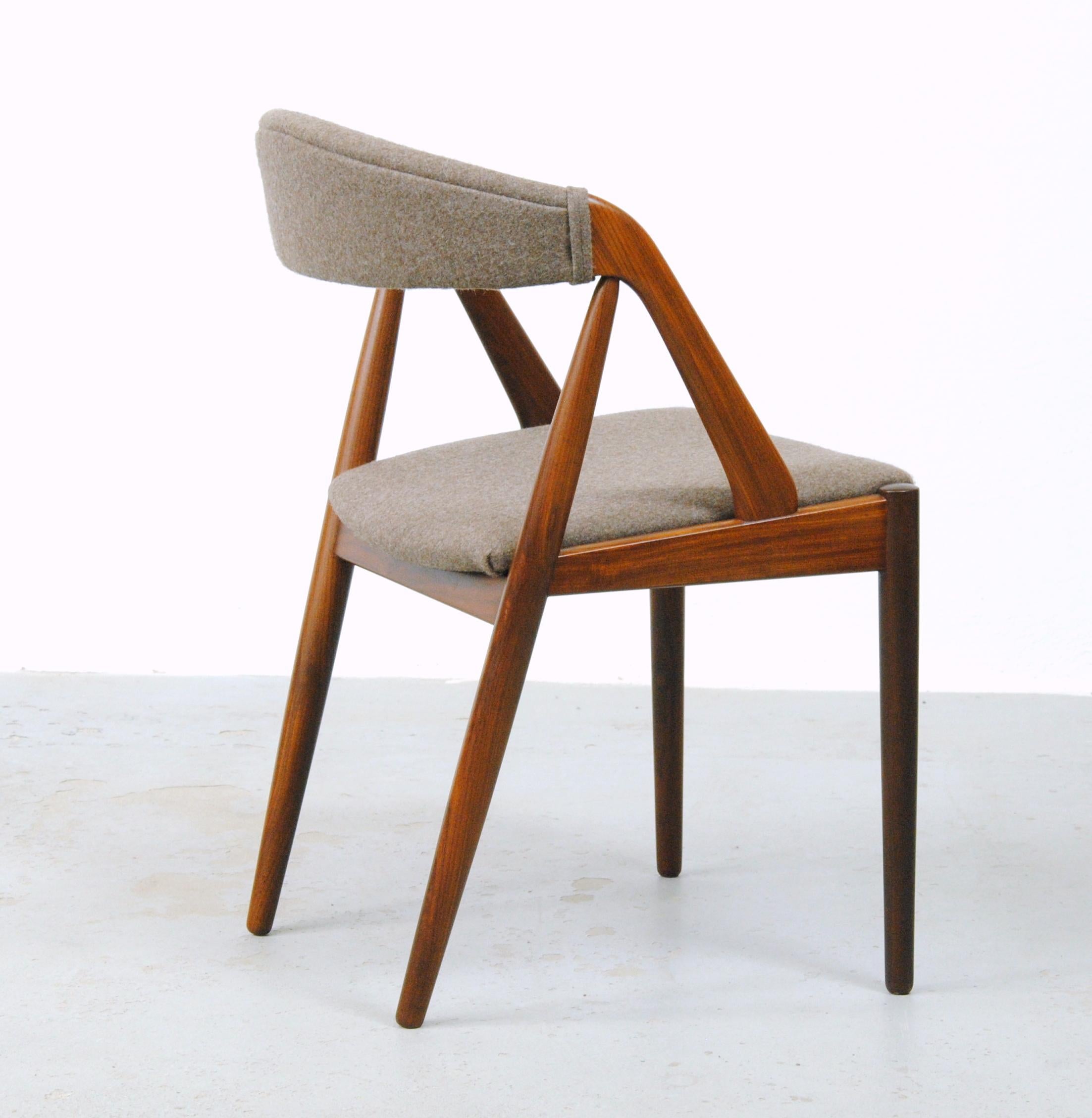 Mid-20th Century Six Fully Restored Kai Kristiansen Teak Dining Chairs Custom Upholstery Included For Sale