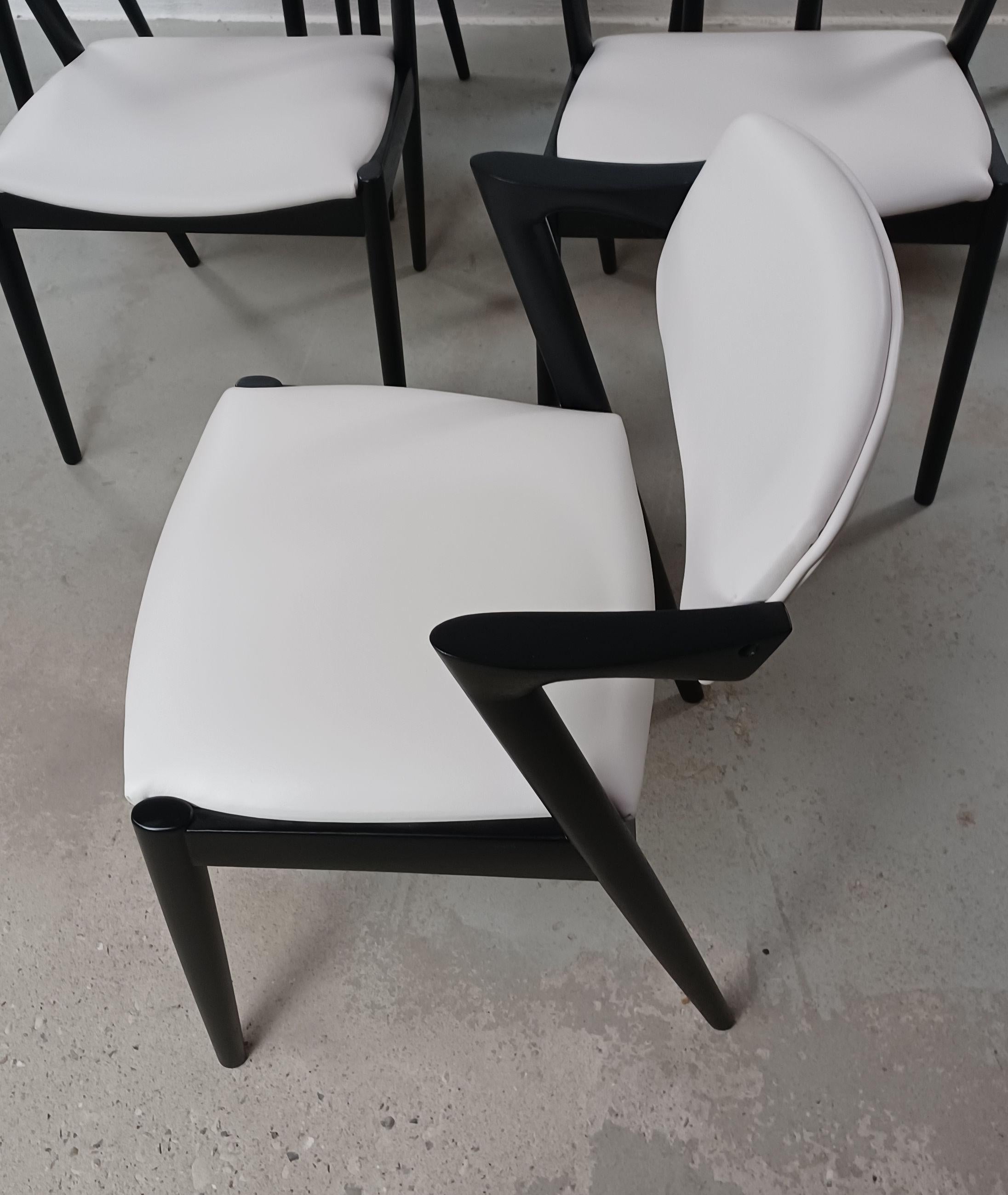 Scandinavian Modern Six Restored Black  Kai Kristiansen Dining Chairs Custom Reupholstery Included For Sale