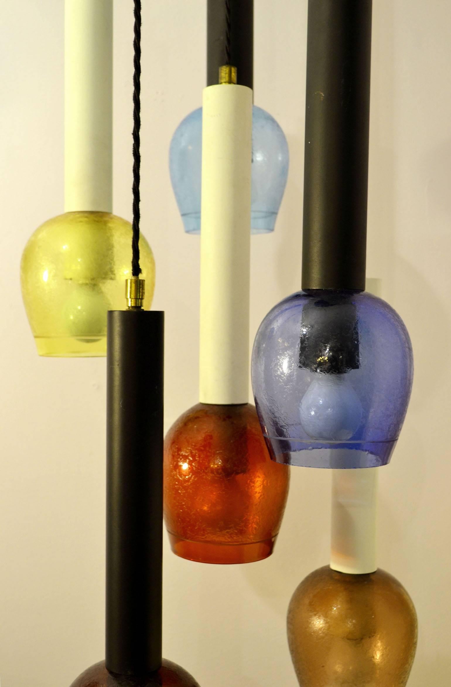 Stilnovo Attributed 1960s Multicolored Hand Blown Glass Chandelier For Sale 1