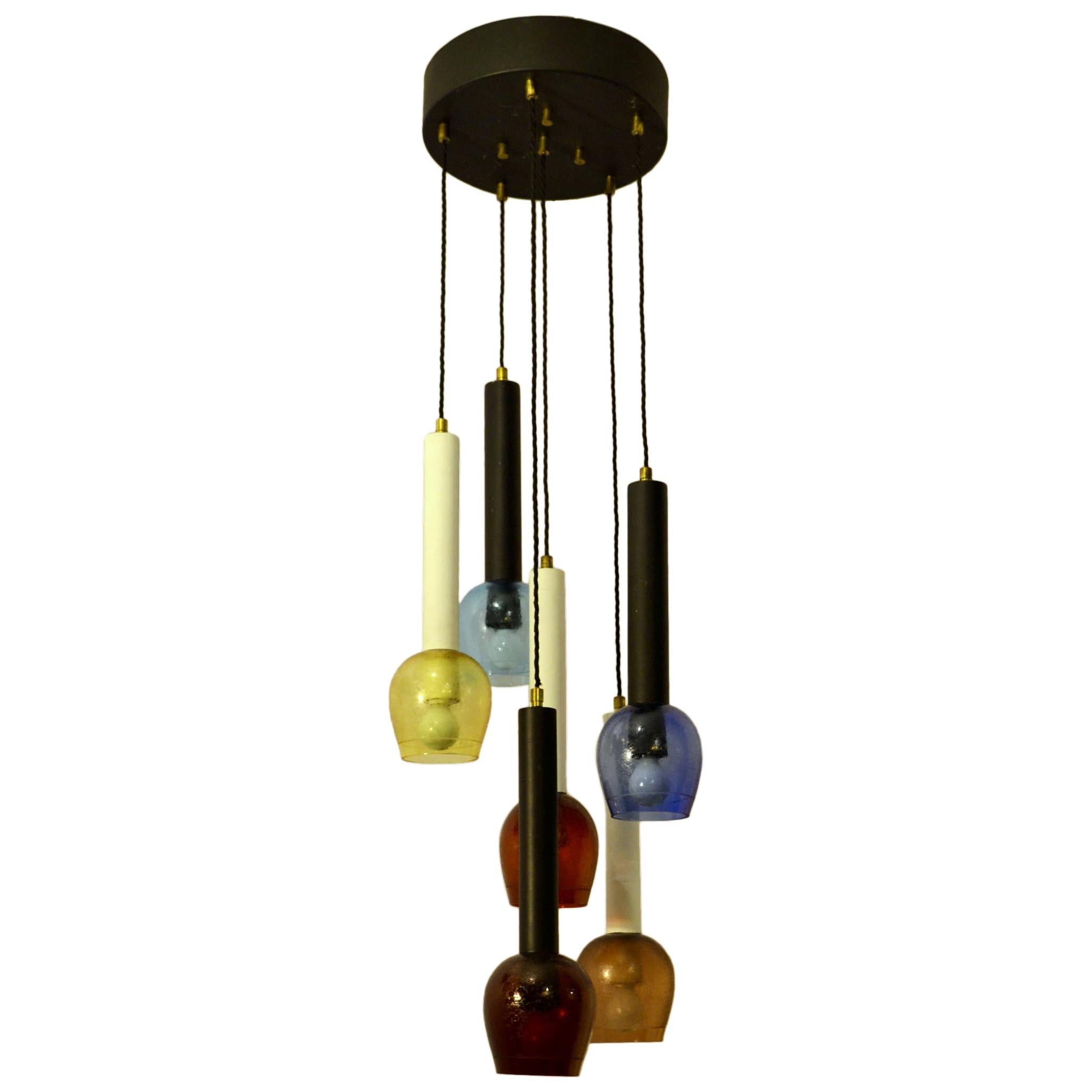 Italian Colored Hand Blown Glass Chandelier attributed to Stilnovo 1960's