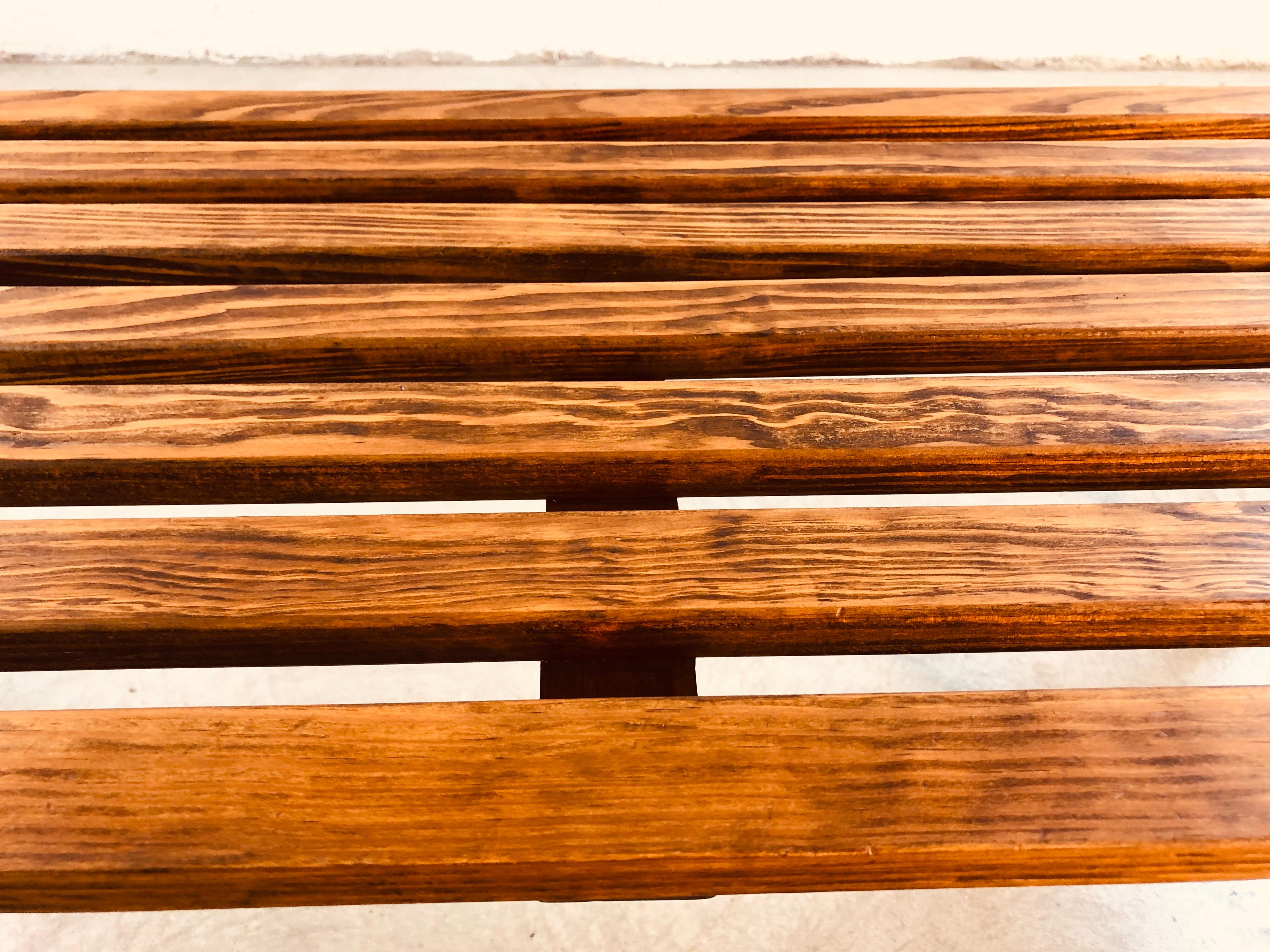 1960s Slat Wood Bench Coffee Table For Sale 2