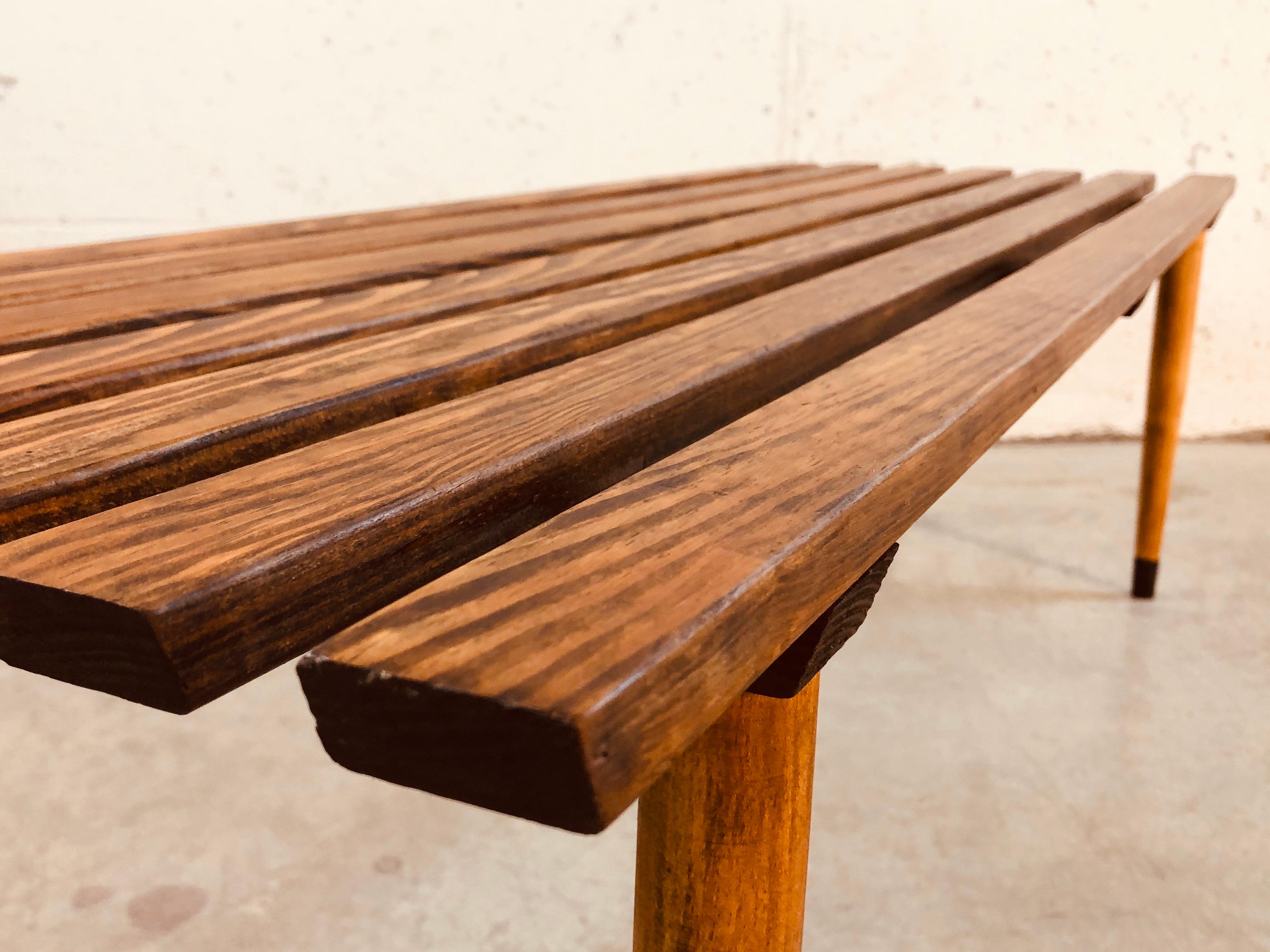 20th Century 1960s Slat Wood Bench Coffee Table For Sale