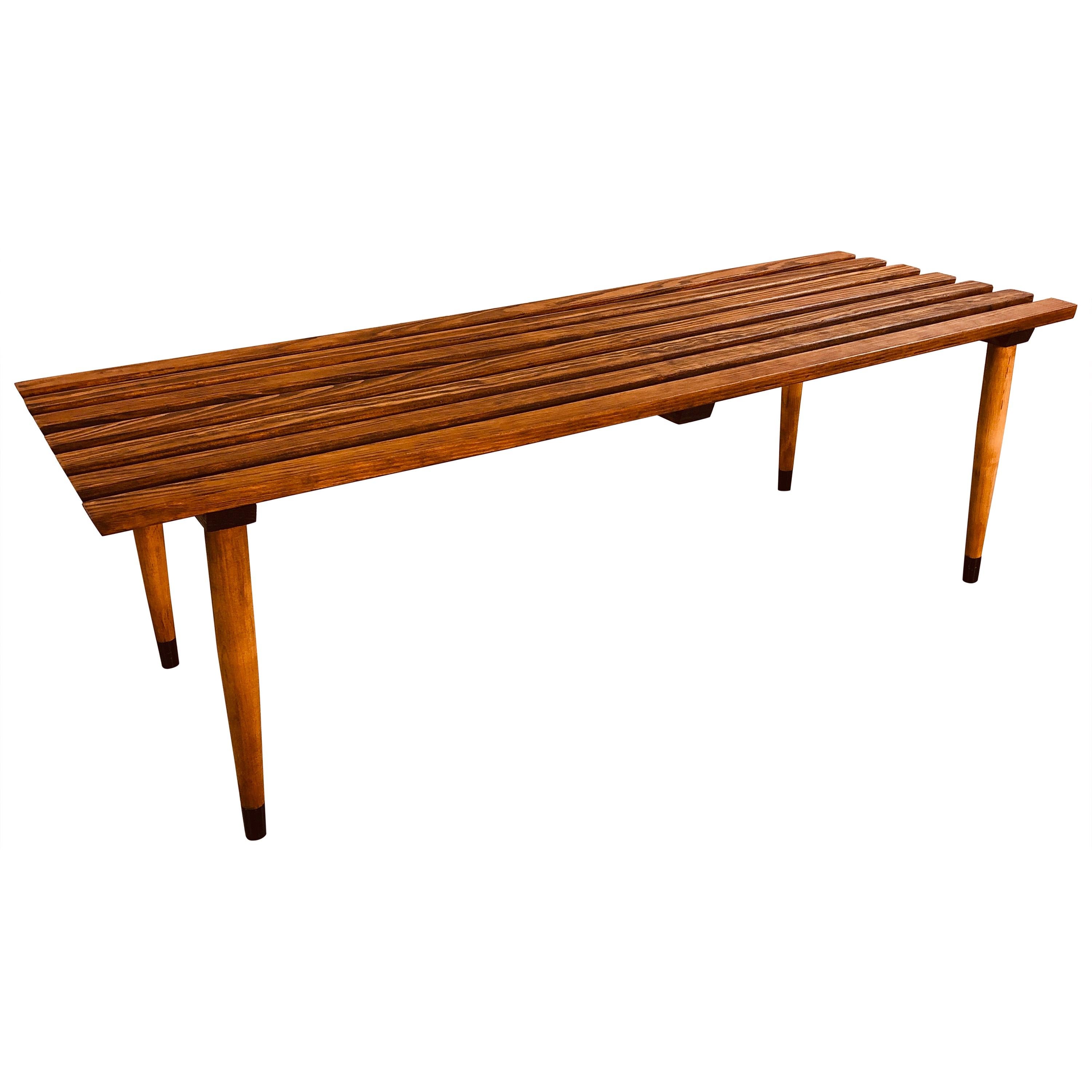 1960s Slat Wood Bench Coffee Table For Sale