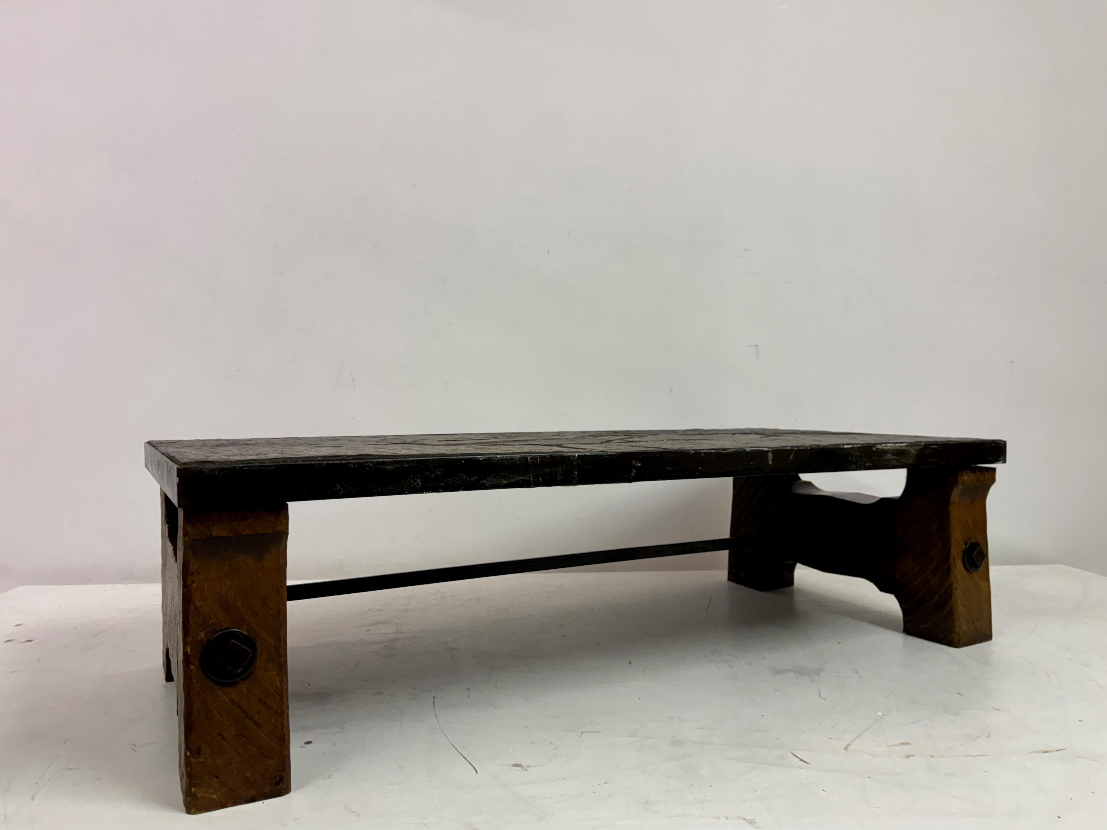 1960s Slate, Concrete and Oak Brutalist Coffee Table For Sale 4
