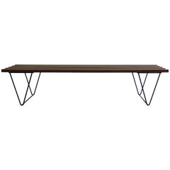 1960s Slatted Teak Iroko Industrial Bench in the Style of Hille Interplan