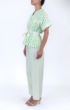 1960S Sleep Tite Lime Green & Blue Cotton Pajamas