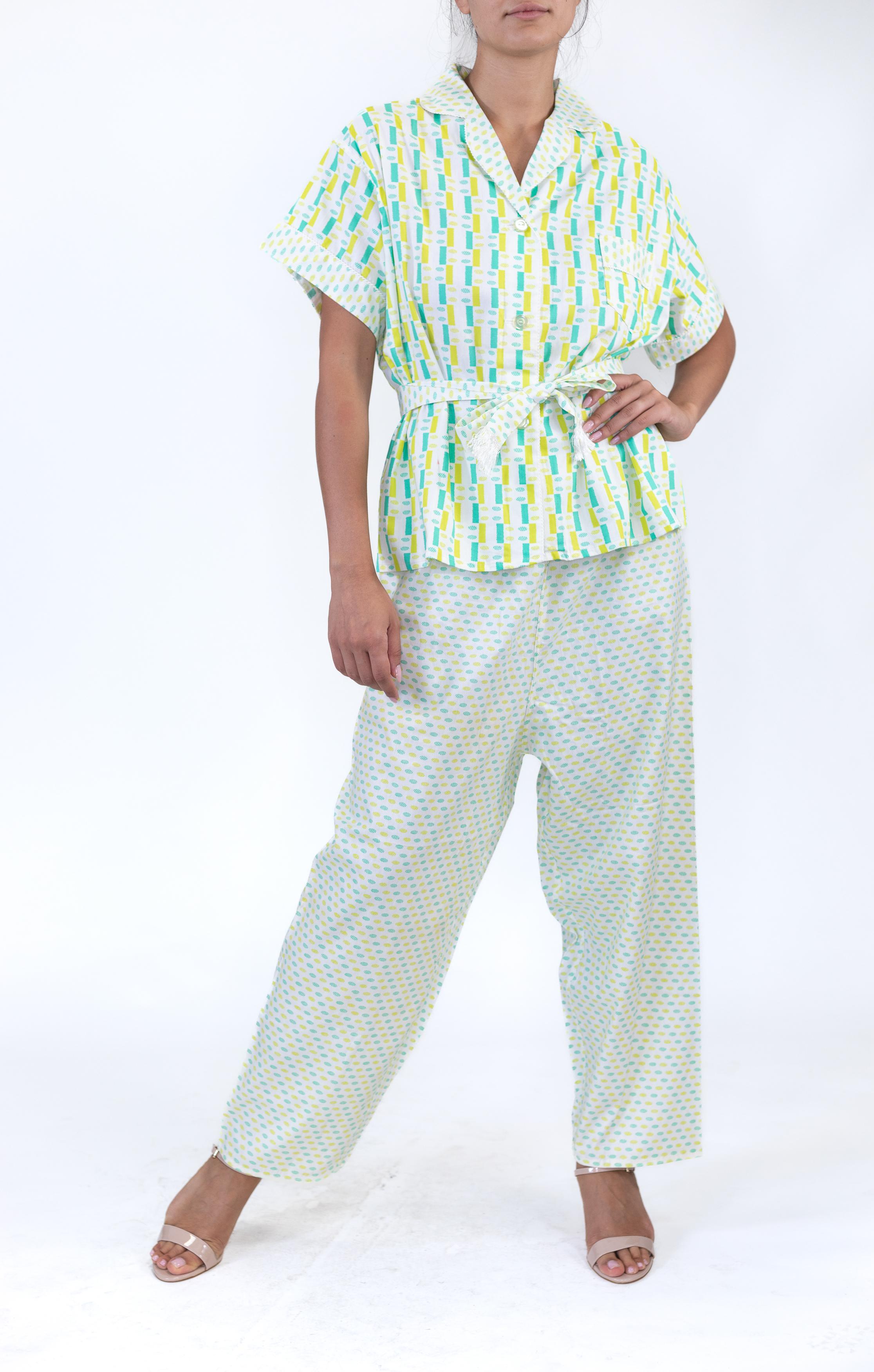 Sleep Tite Lime Green & Blue Baumwoll-Pajamas aus den 1960er Jahren im Angebot 1