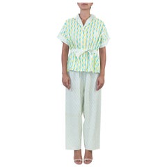 Pajamas Sleep Tite en coton vert citron et bleu des années 1960