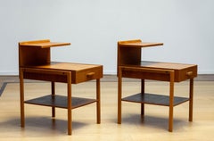 1960s Slim Scandinavian Night Stands / Bedside Tables In Teak And Oak