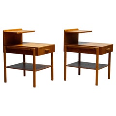 1960s Slim Scandinavian Night Stands / Bedside Tables In Teak And Oak