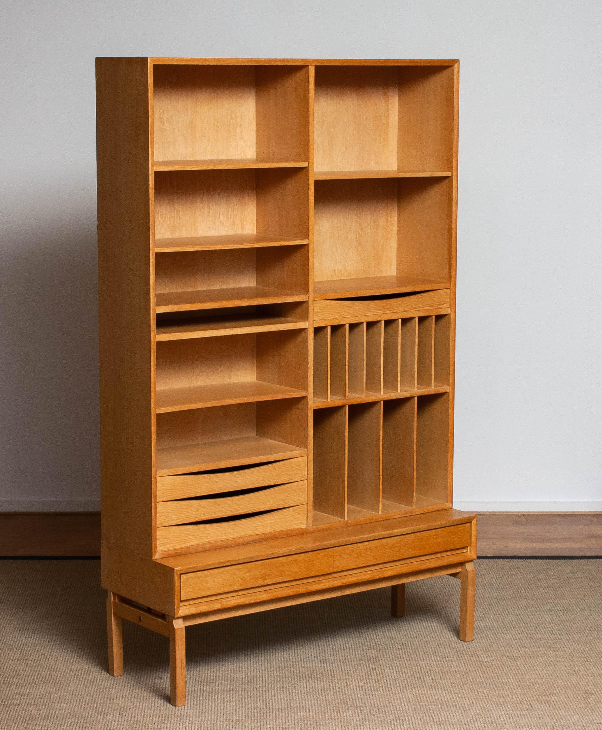 1960's Slim White Oak Swedish Bookcase / Cabinet by Marian Grabinsky 6