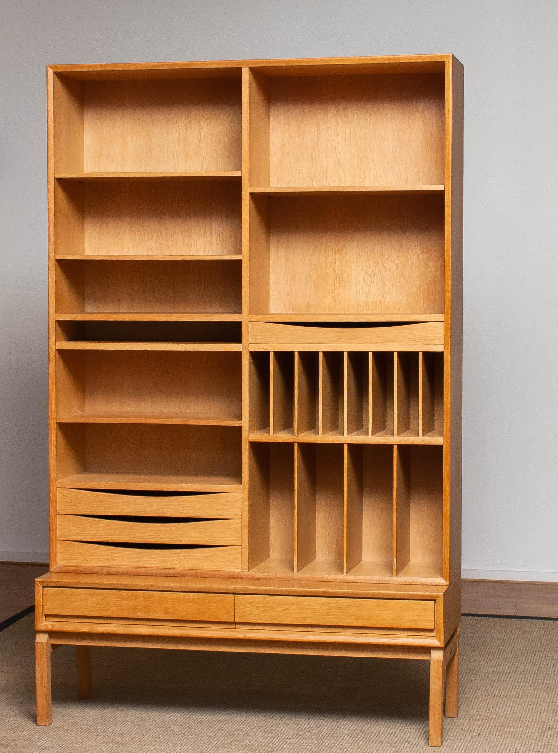 Scandinavian Modern 1960's Slim White Oak Swedish Bookcase / Cabinet by Marian Grabinsky
