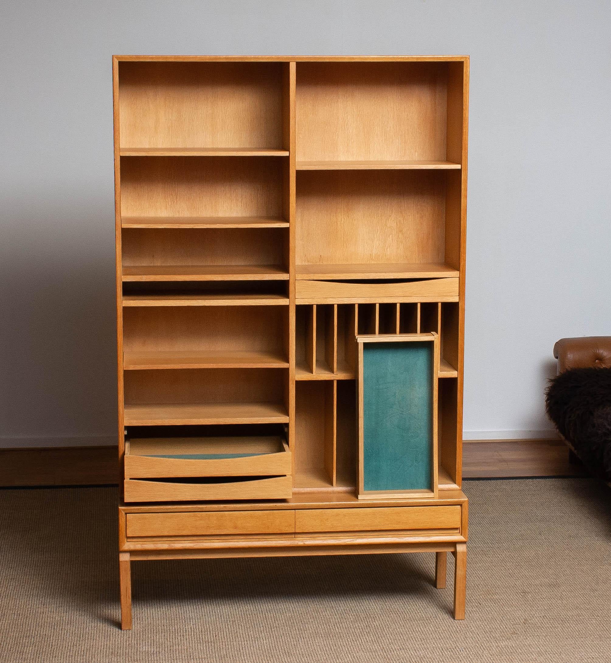 Mid-20th Century 1960's Slim White Oak Swedish Bookcase / Cabinet by Marian Grabinsky