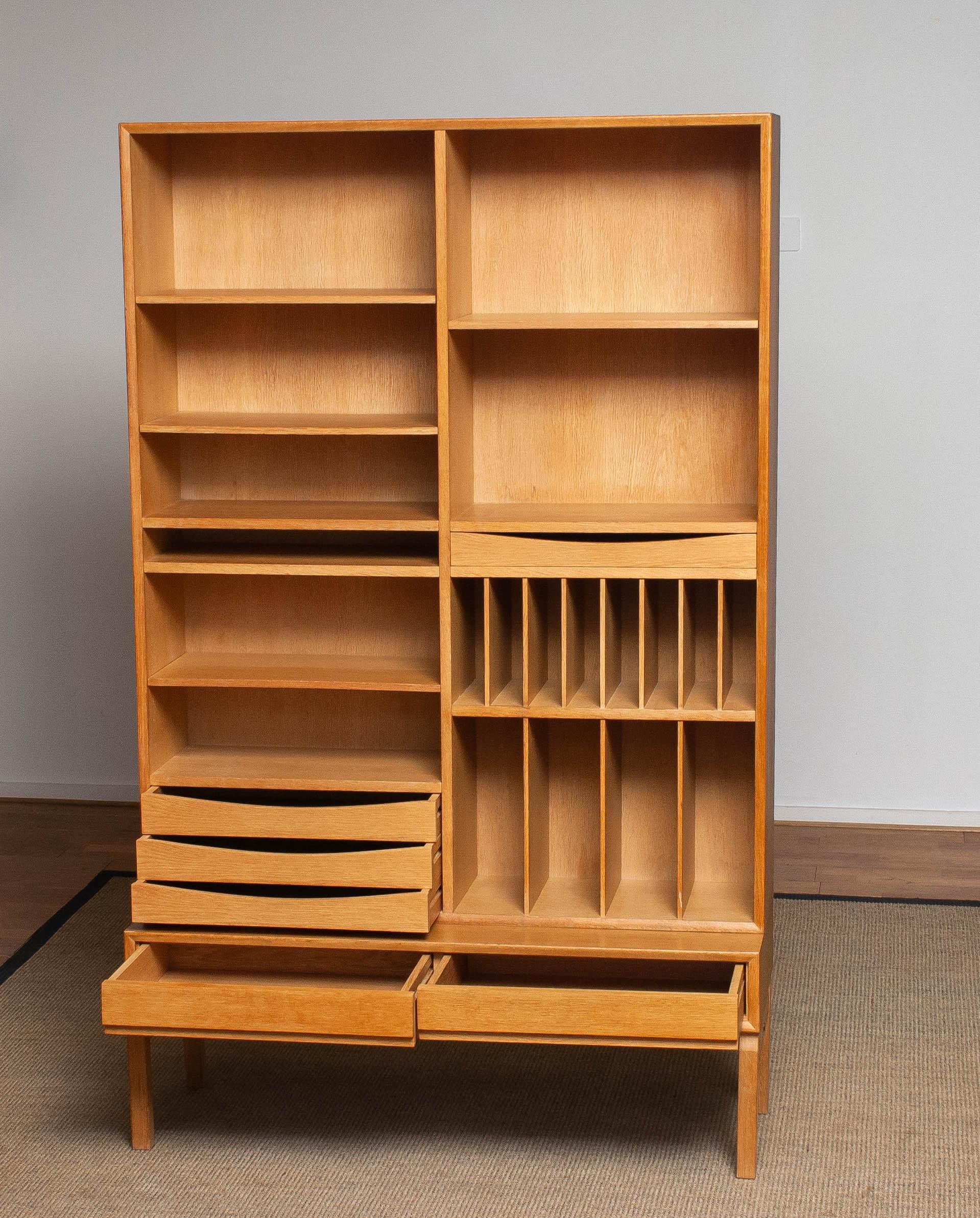 1960's Slim White Oak Swedish Bookcase / Cabinet by Marian Grabinsky 1