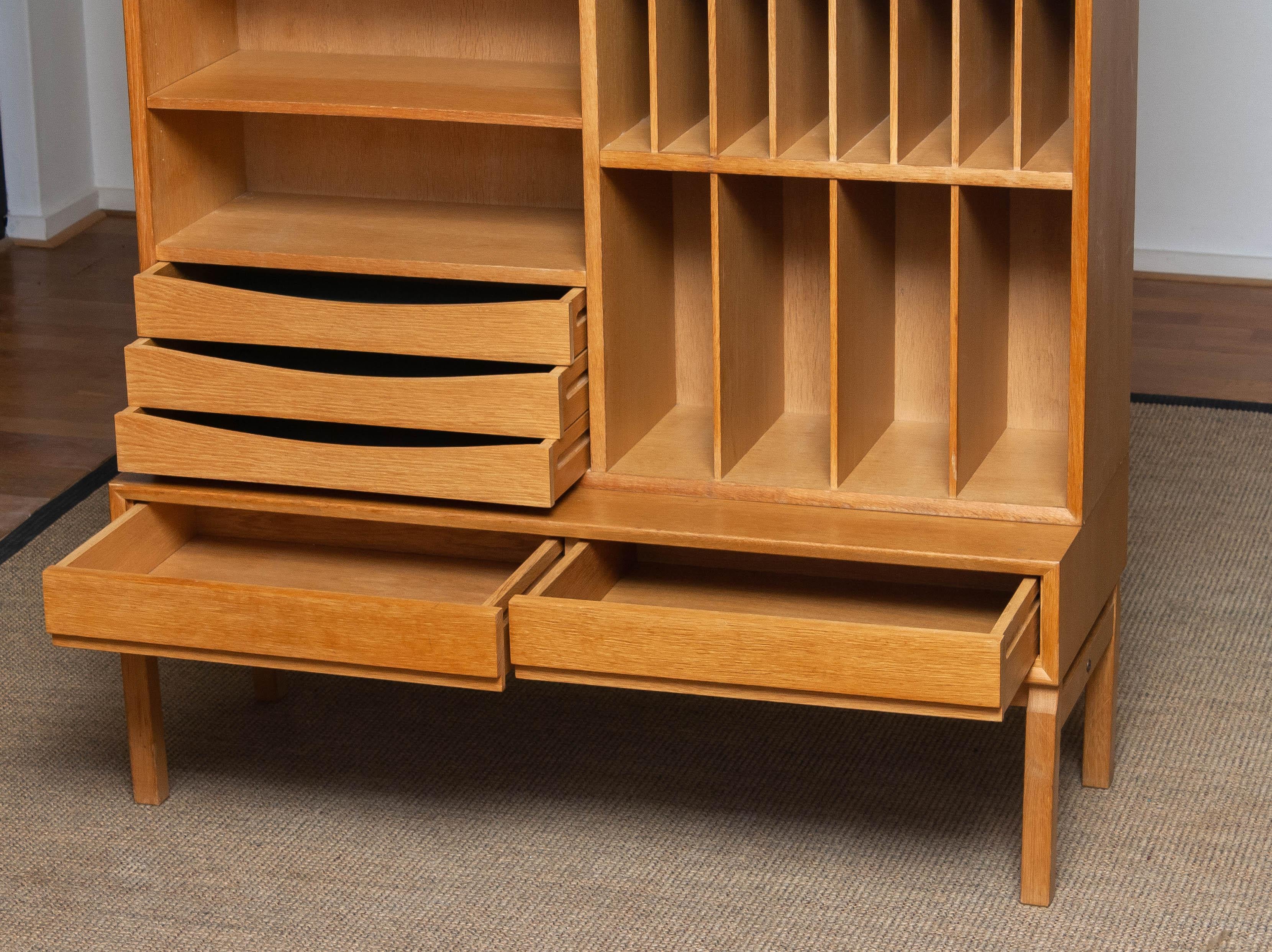 1960's Slim White Oak Swedish Bookcase / Cabinet by Marian Grabinsky 2