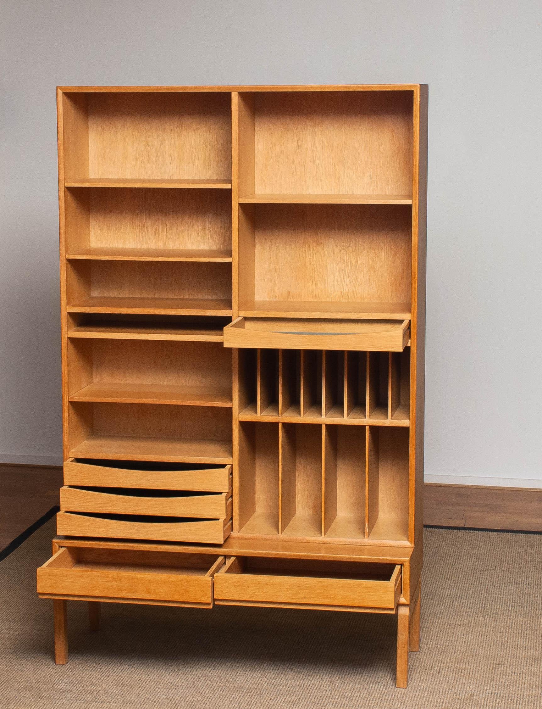 1960's Slim White Oak Swedish Bookcase / Cabinet by Marian Grabinsky 3