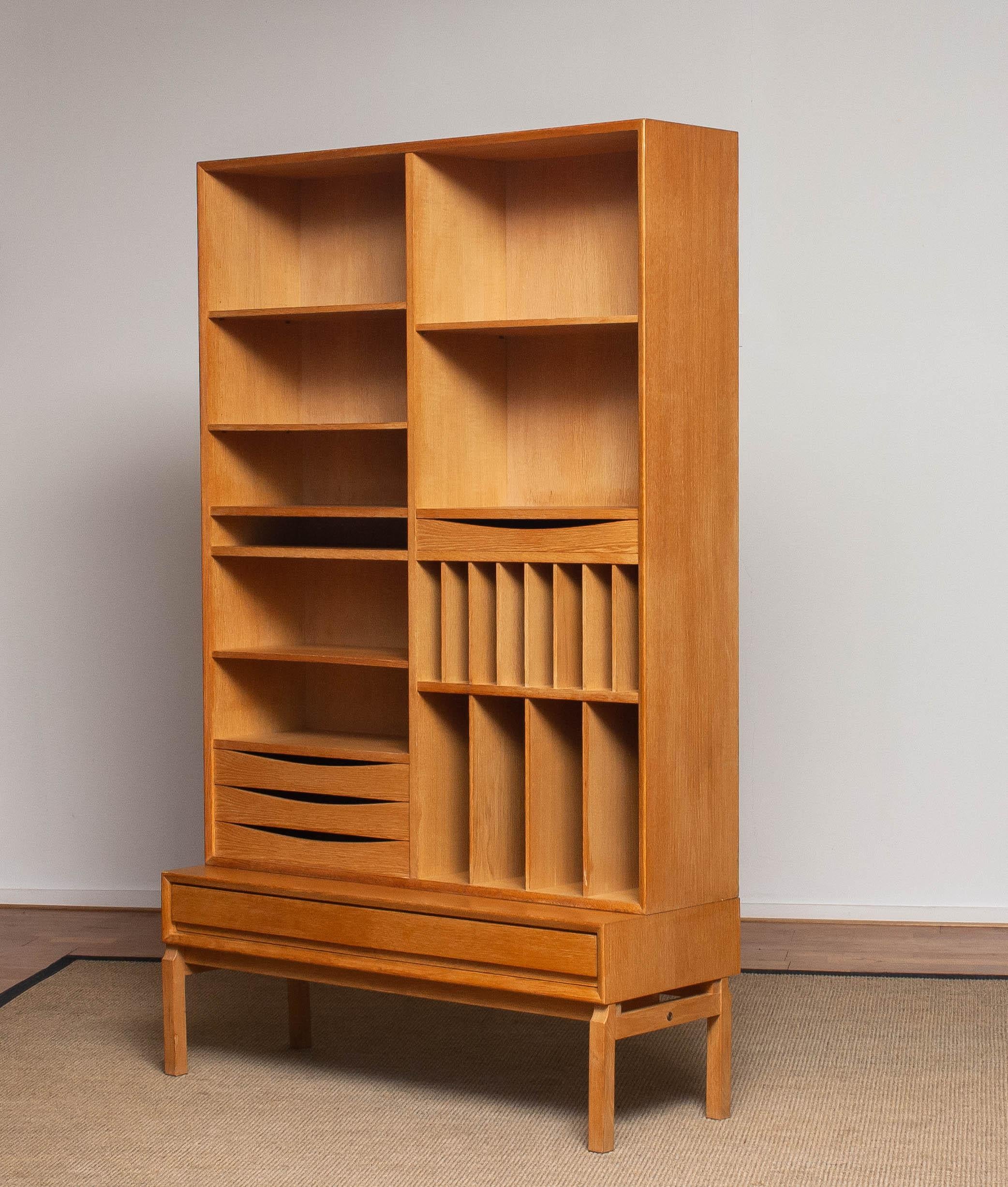 1960's Slim White Oak Swedish Bookcase / Cabinet by Marian Grabinsky 4