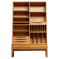 1960's Slim White Oak Swedish Bookcase / Cabinet by Marian Grabinsky