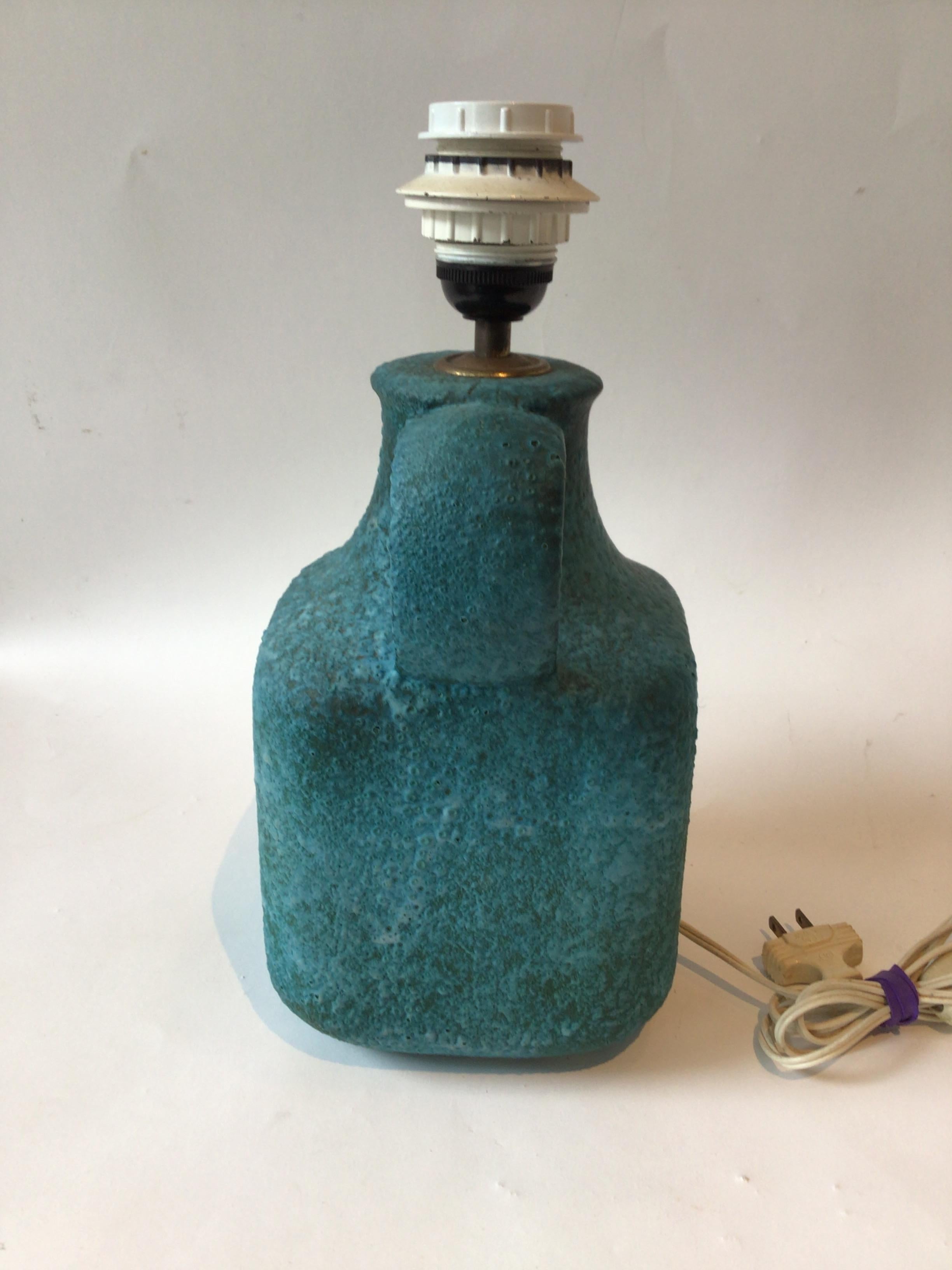 1960s Small Bitossi Blue Ceramic Table Lamp In Good Condition For Sale In Tarrytown, NY