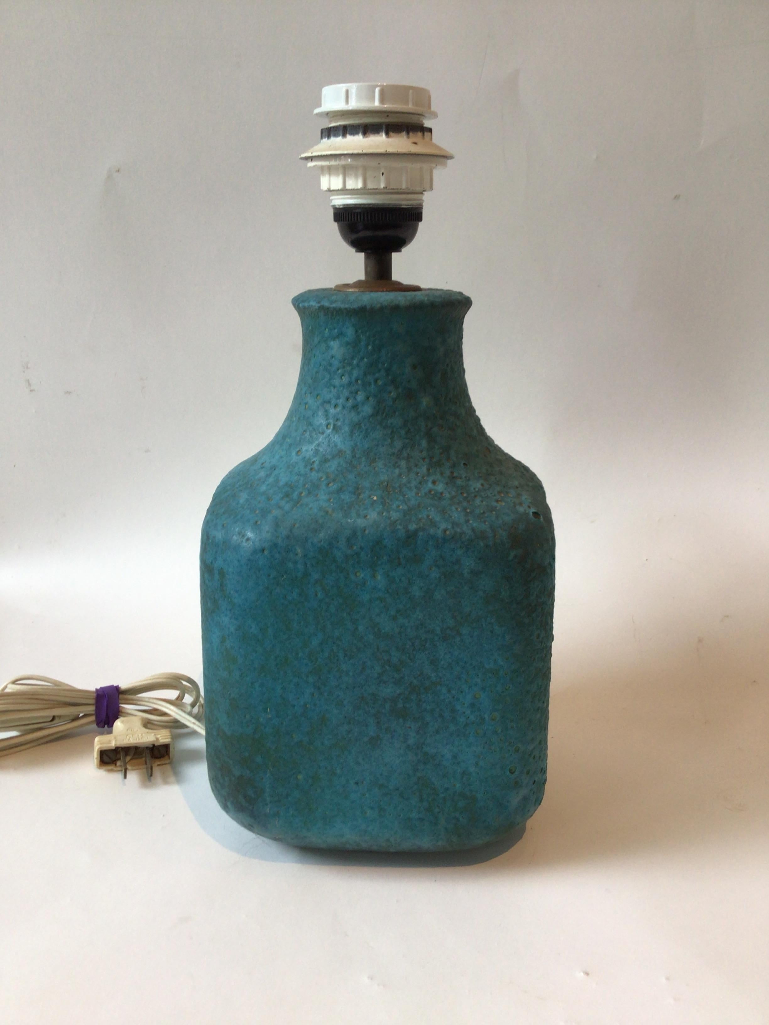 1960s Small Bitossi Blue Ceramic Table Lamp For Sale 1