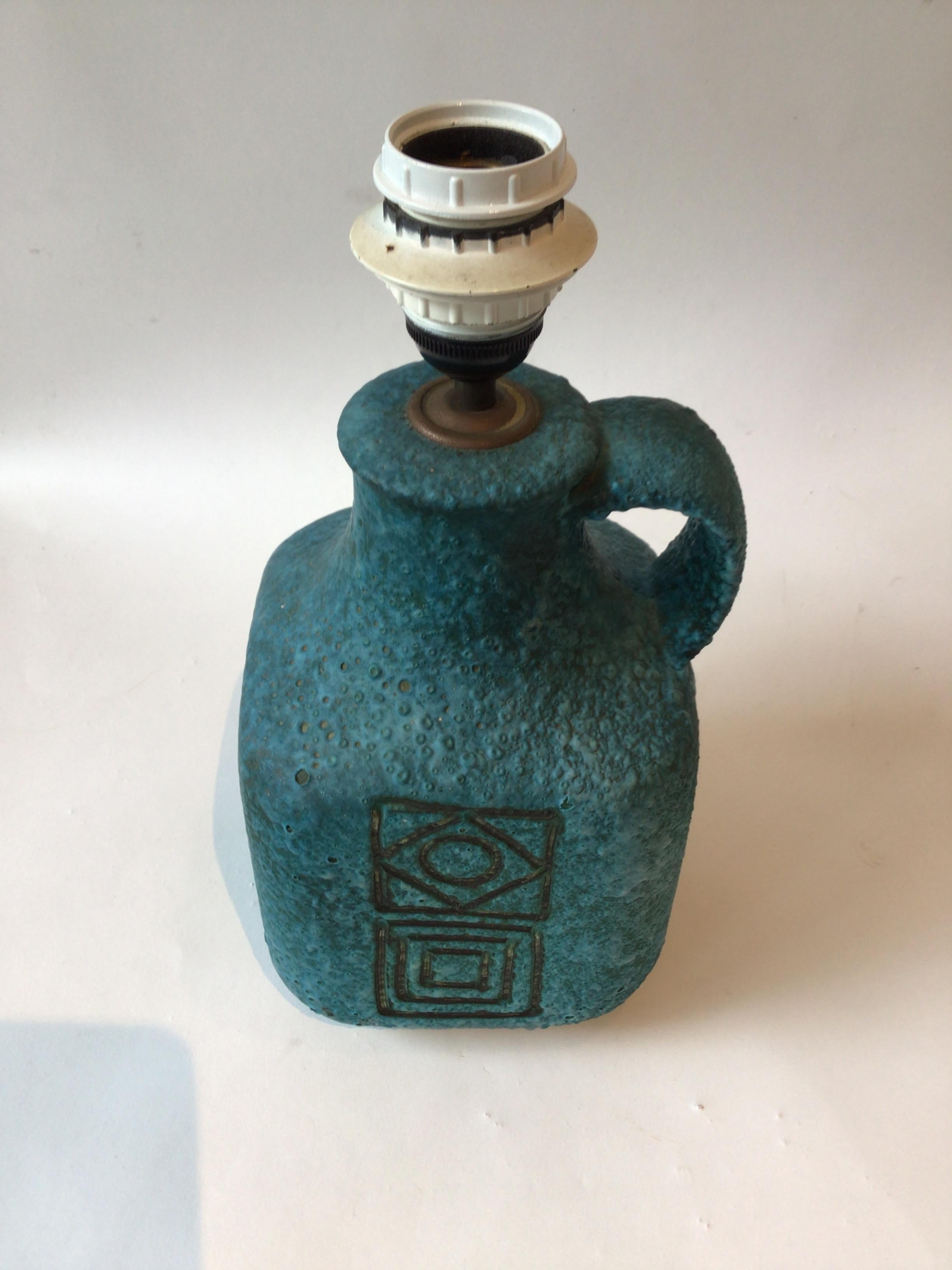 1960s Small Bitossi Blue Ceramic Table Lamp For Sale 2