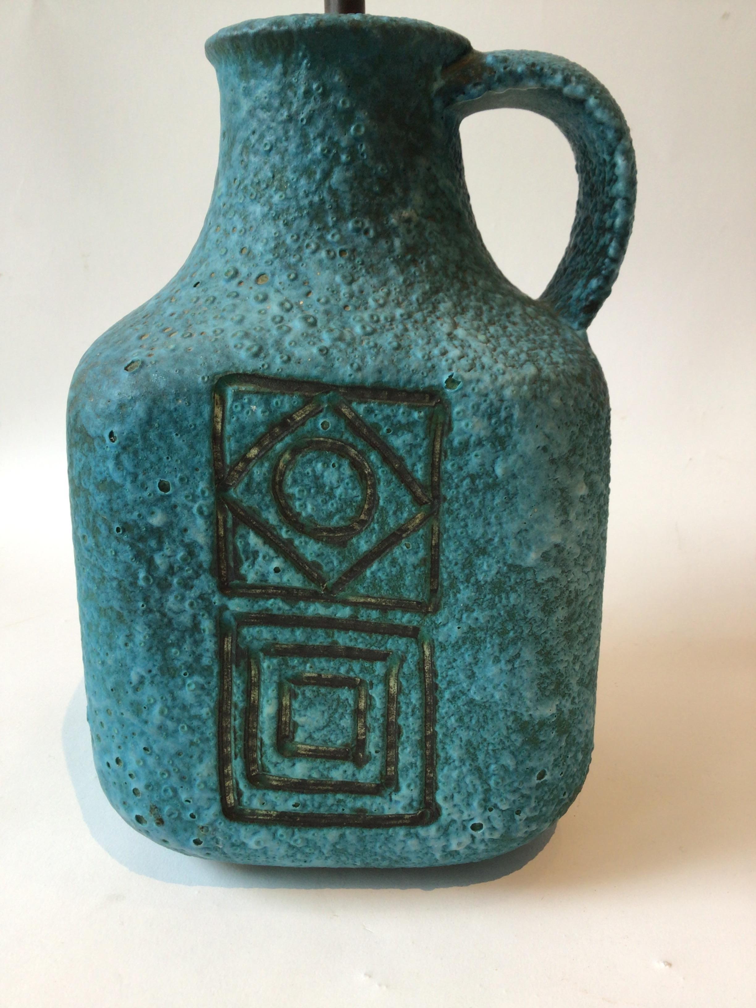 1960s Small Bitossi Blue Ceramic Table Lamp For Sale 3