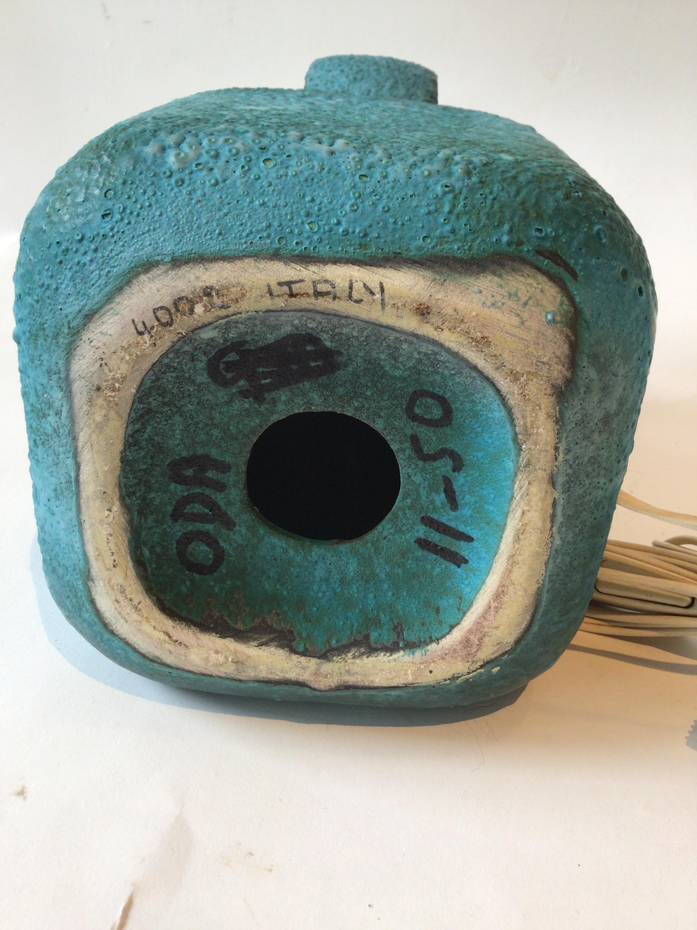 1960s Small Bitossi Blue Ceramic Table Lamp For Sale 4