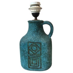 Pequeña lámpara de sobremesa de cerámica azul Bitossi de los años 60