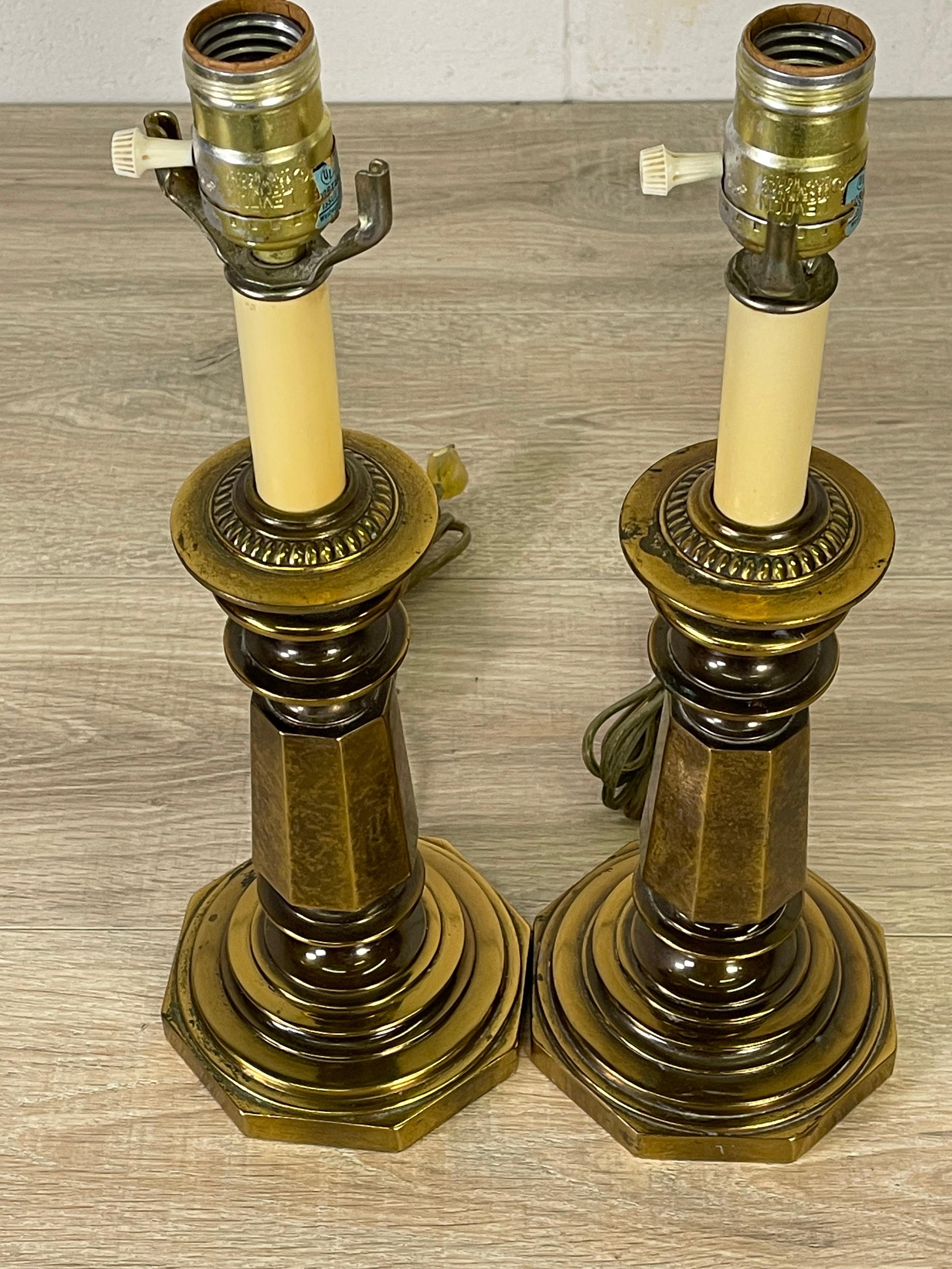 1960s Small Brass Table Lamps, Pair In Good Condition For Sale In Amherst, NH