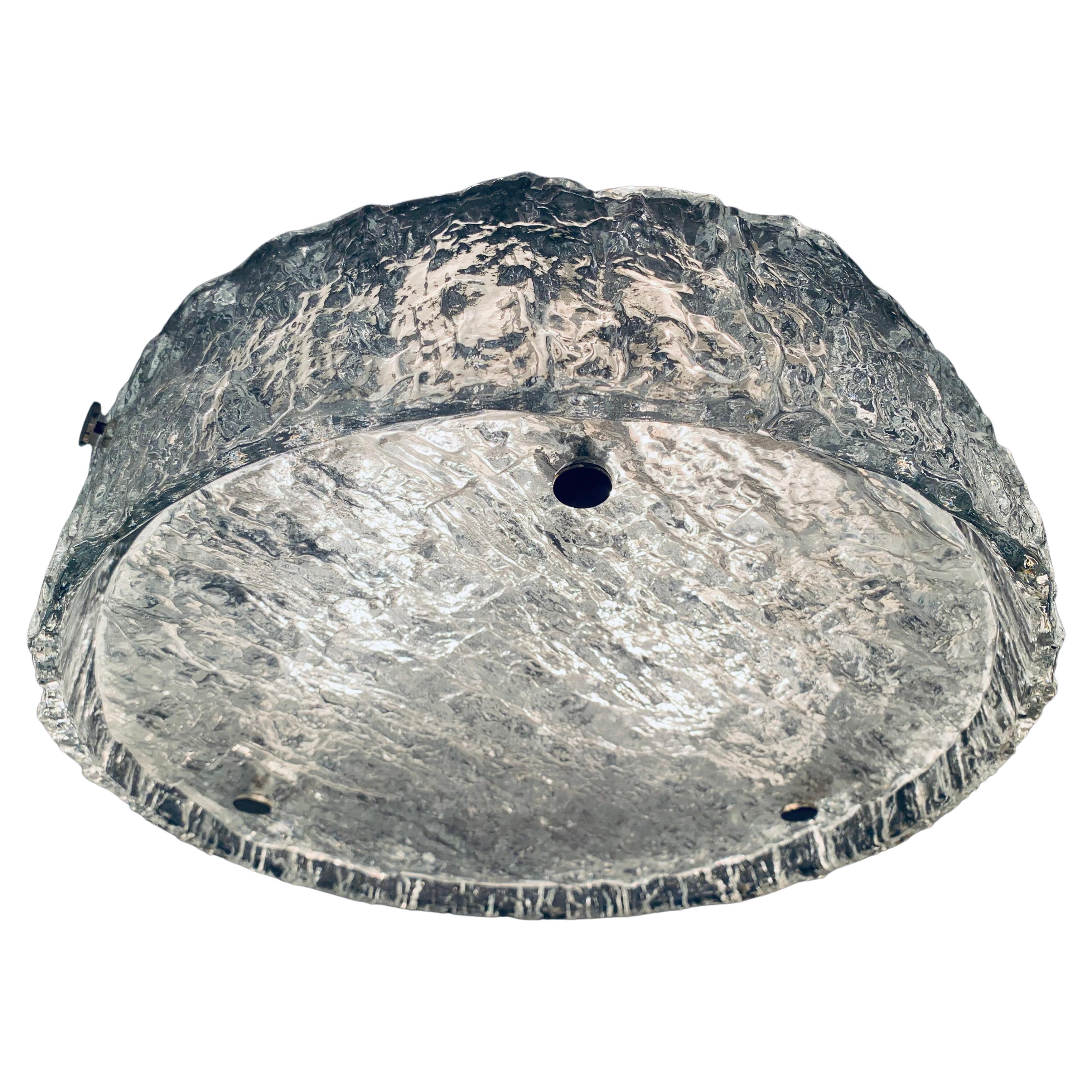 Large 1960s German Kaiser Leuchten Textured Iced Glass Flush Mount