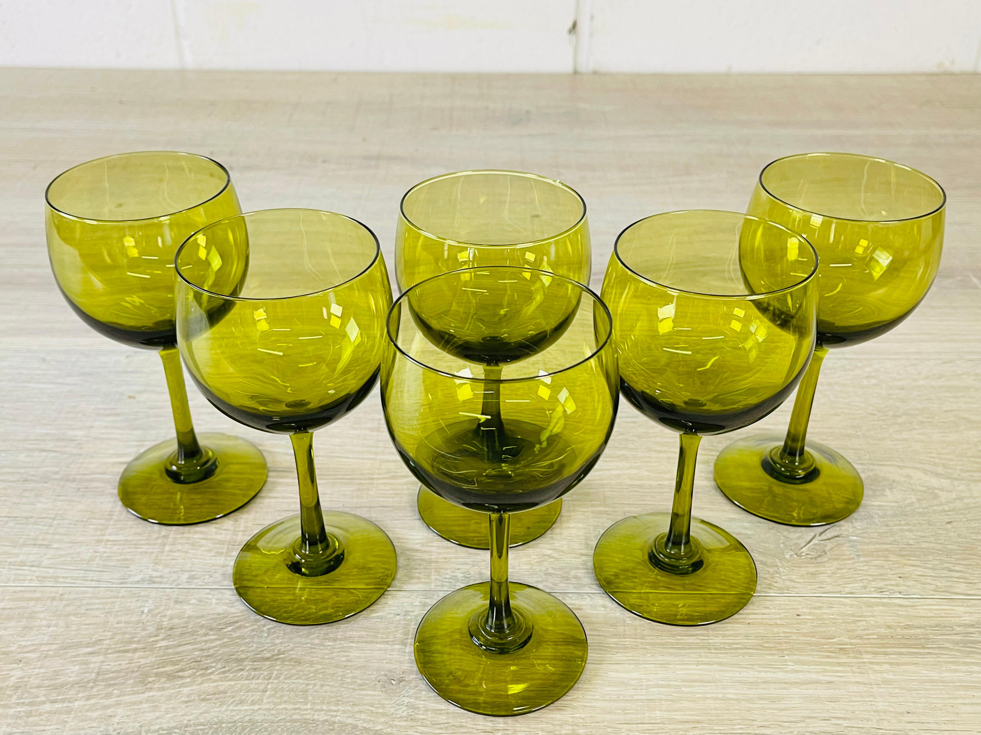 20th Century 1960s Small Glass Wine Stems, Set of 6 For Sale