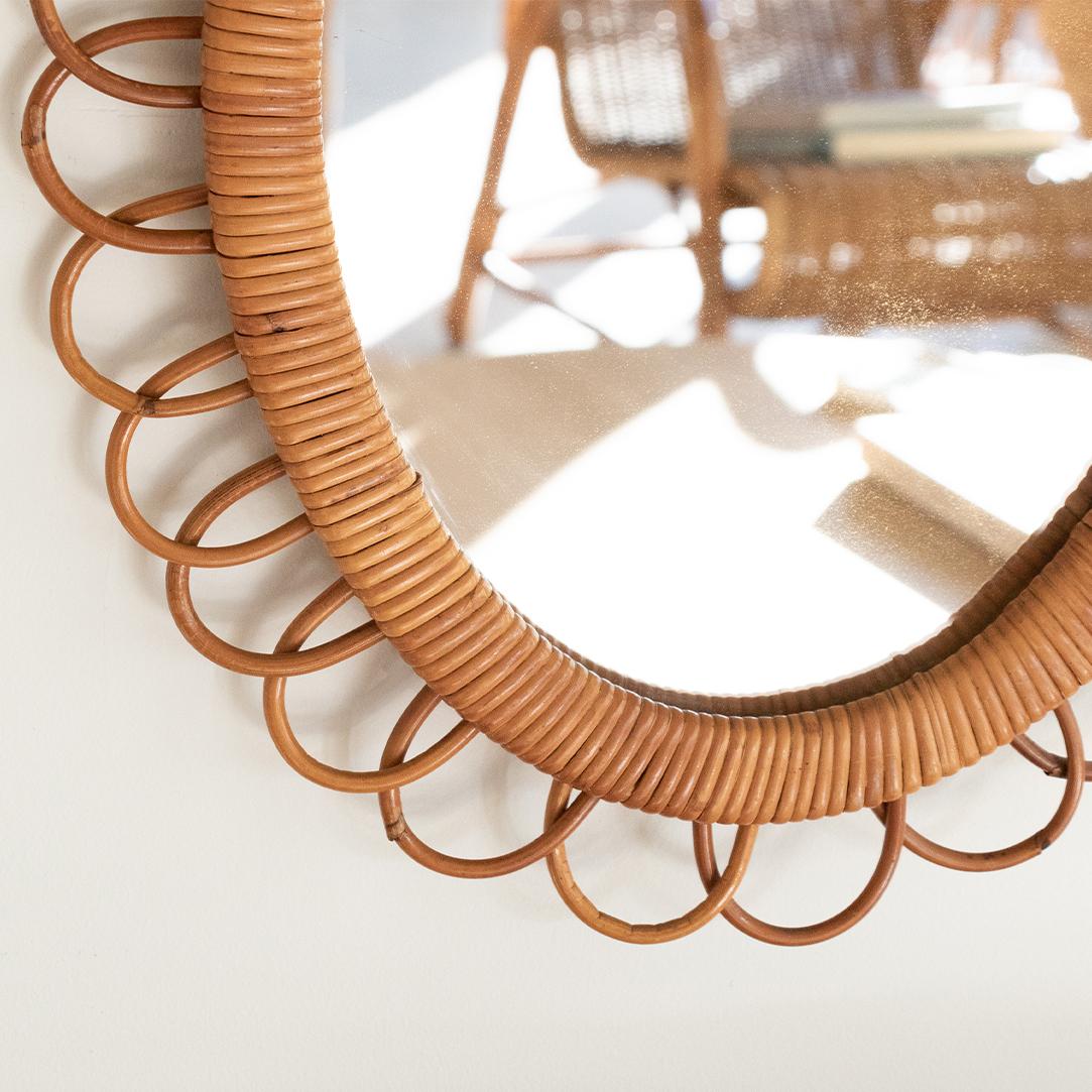 1960's Small Italian Oval Rattan Mirror 3