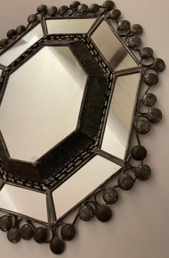 1960s Small Mexican Punched Tin Octagonal Wall Mirror