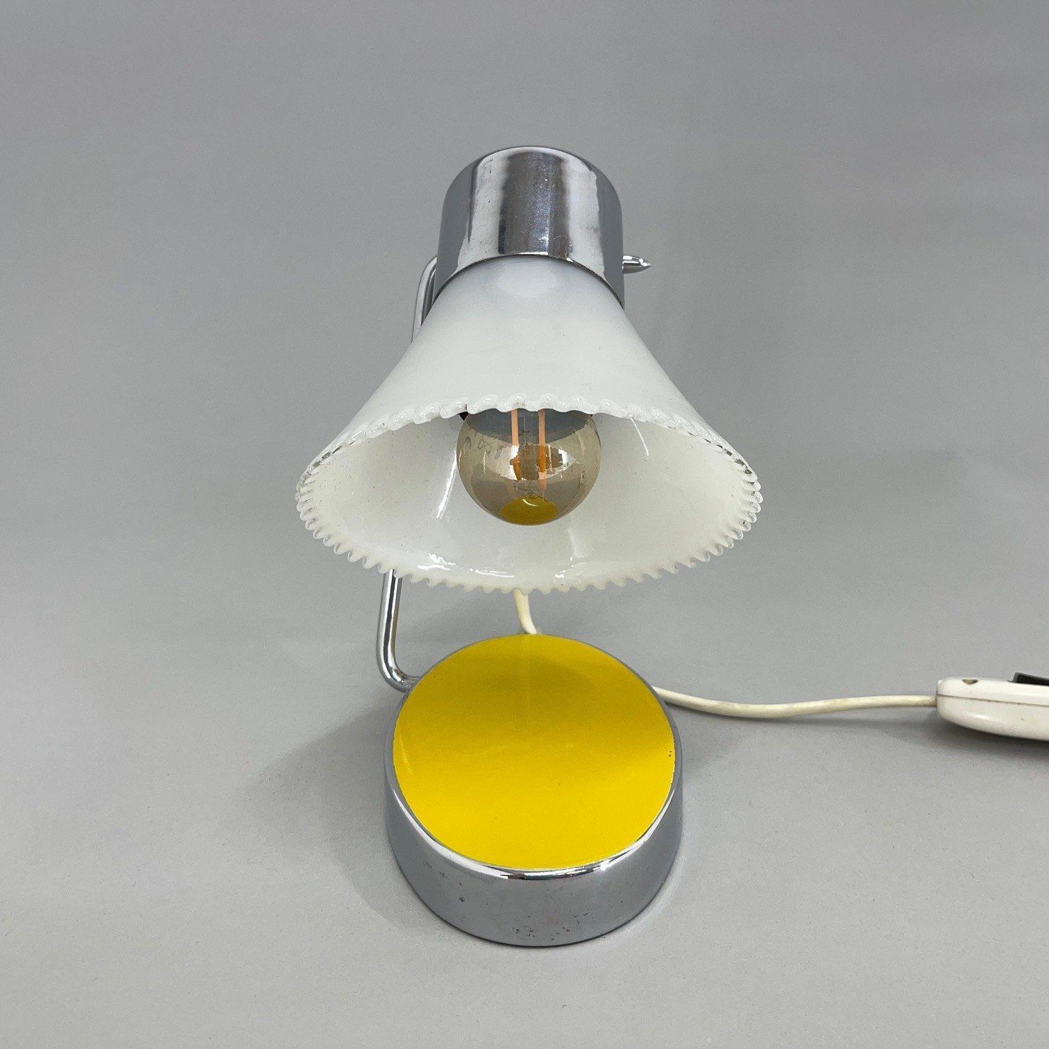 Mid-20th Century 1960's Small Milk Glass & Chrome Adjustable Table Lamp For Sale