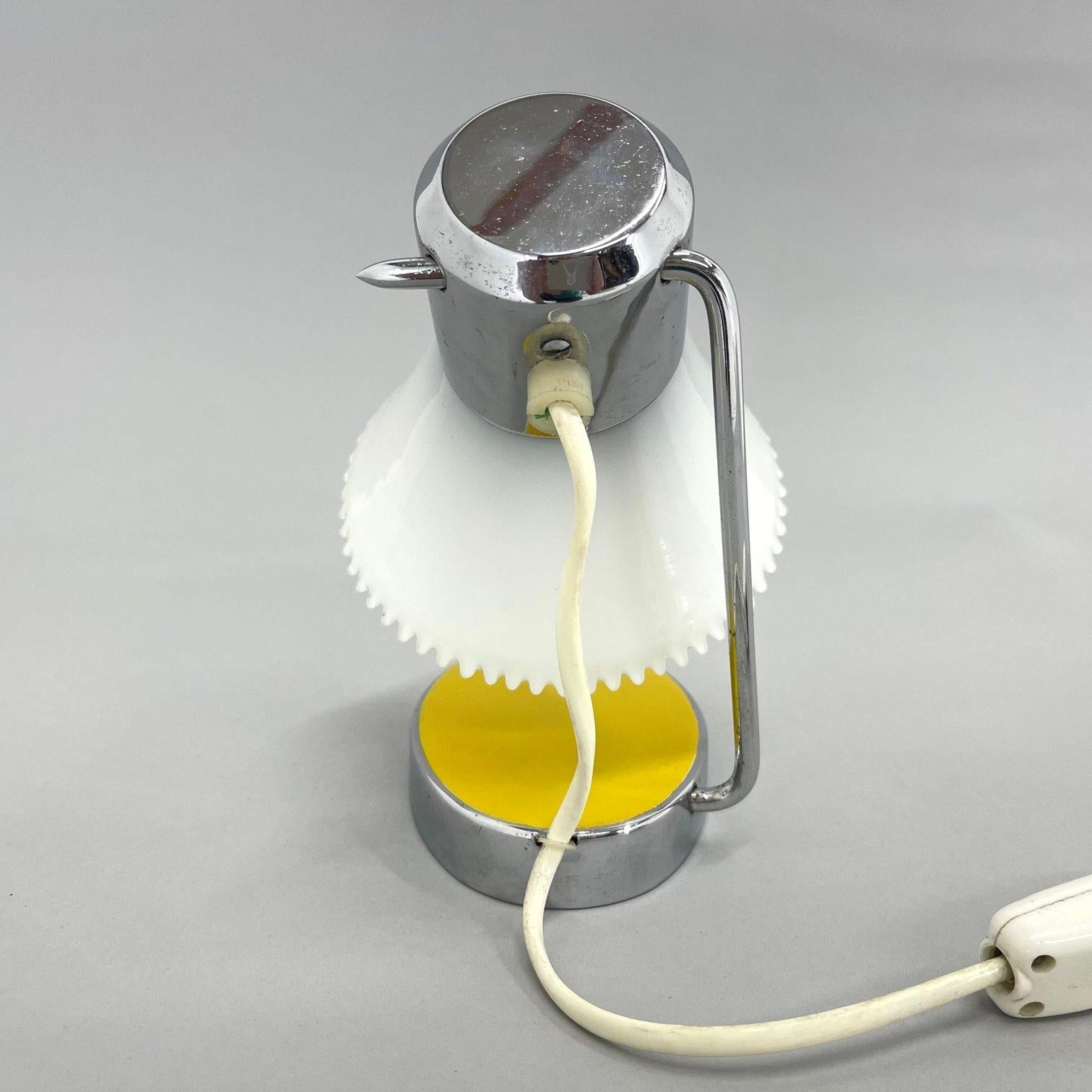 Metal 1960's Small Milk Glass & Chrome Adjustable Table Lamp For Sale