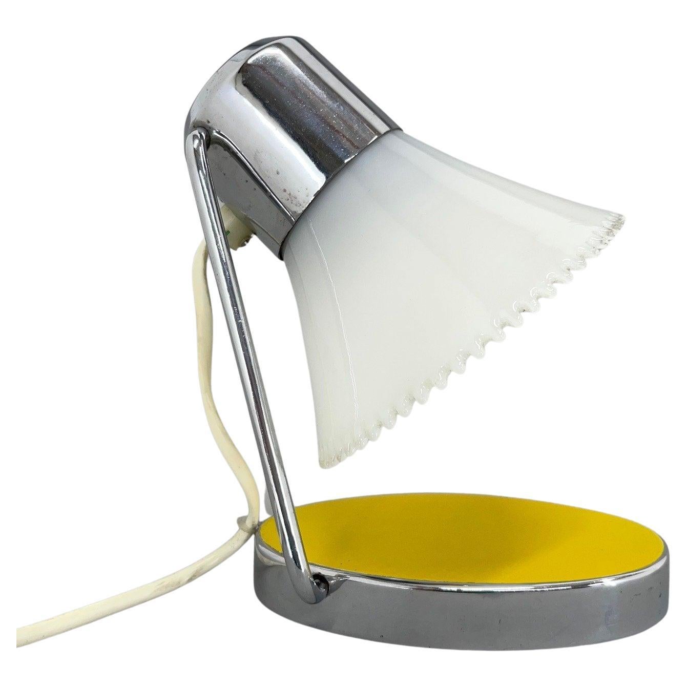 1960's Small Milk Glass & Chrome Adjustable Table Lamp For Sale