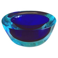 Piccola ciotola in vetro di Murano Flavio Poli blu e turchese del 1960
