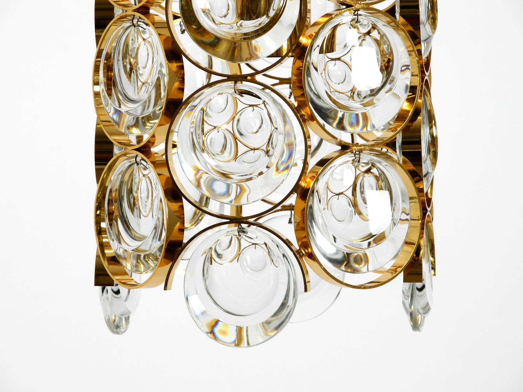 1960s Small Palwa Pendant Lamp with Heavy Brass Frame and Large Crystal Stones 4