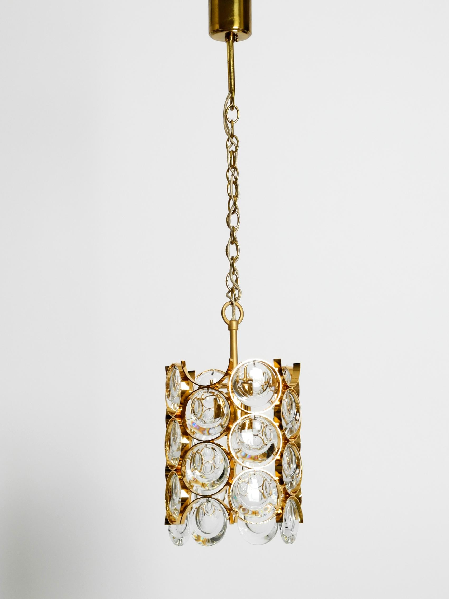 Mid-Century Modern 1960s Small Palwa Pendant Lamp with Heavy Brass Frame and Large Crystal Stones