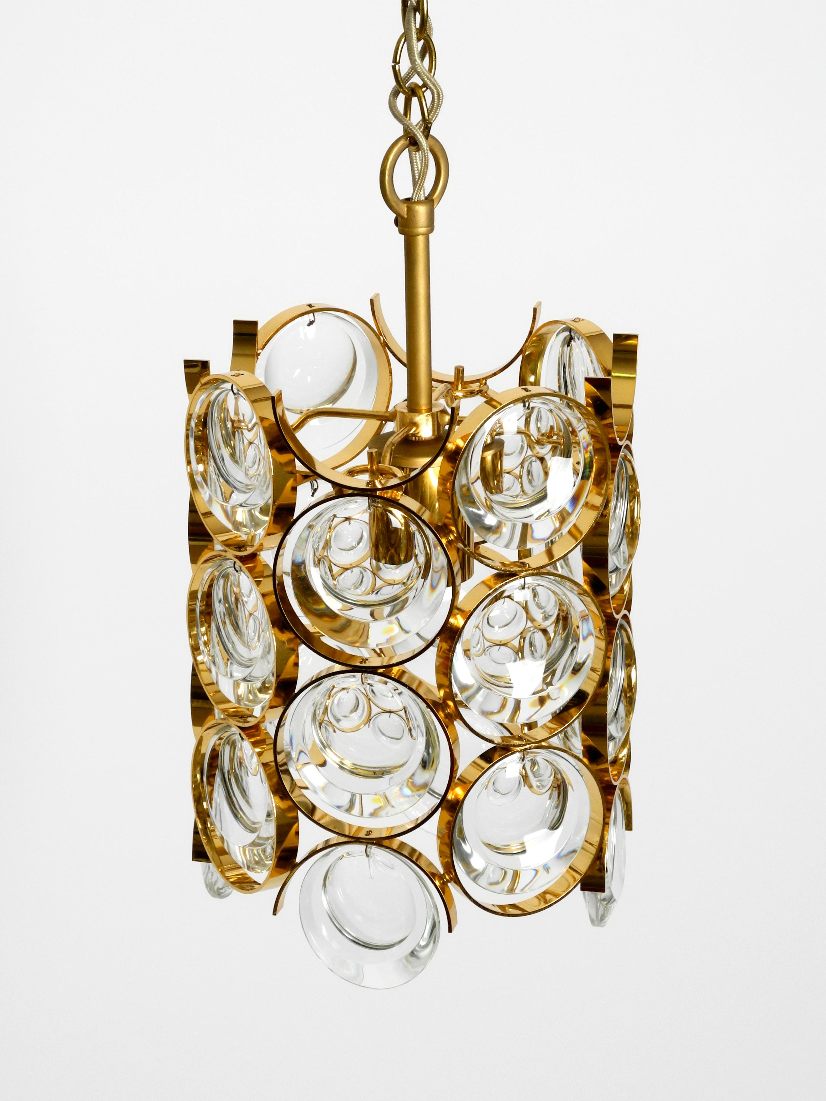 German 1960s Small Palwa Pendant Lamp with Heavy Brass Frame and Large Crystal Stones